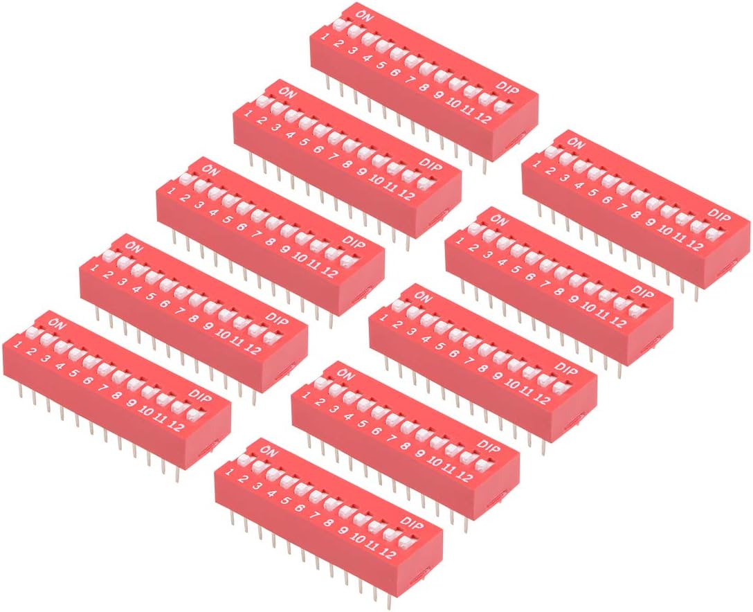 uxcell 10 Pcs Red DIP Switch Horizontal 1-12 Positions 2.54mm Pitch for Circuit Breadboards PCB