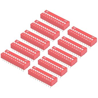 uxcell 10 Pcs Red DIP Switch Horizontal 1-12 Positions 2.54mm Pitch for Circuit Breadboards PCB