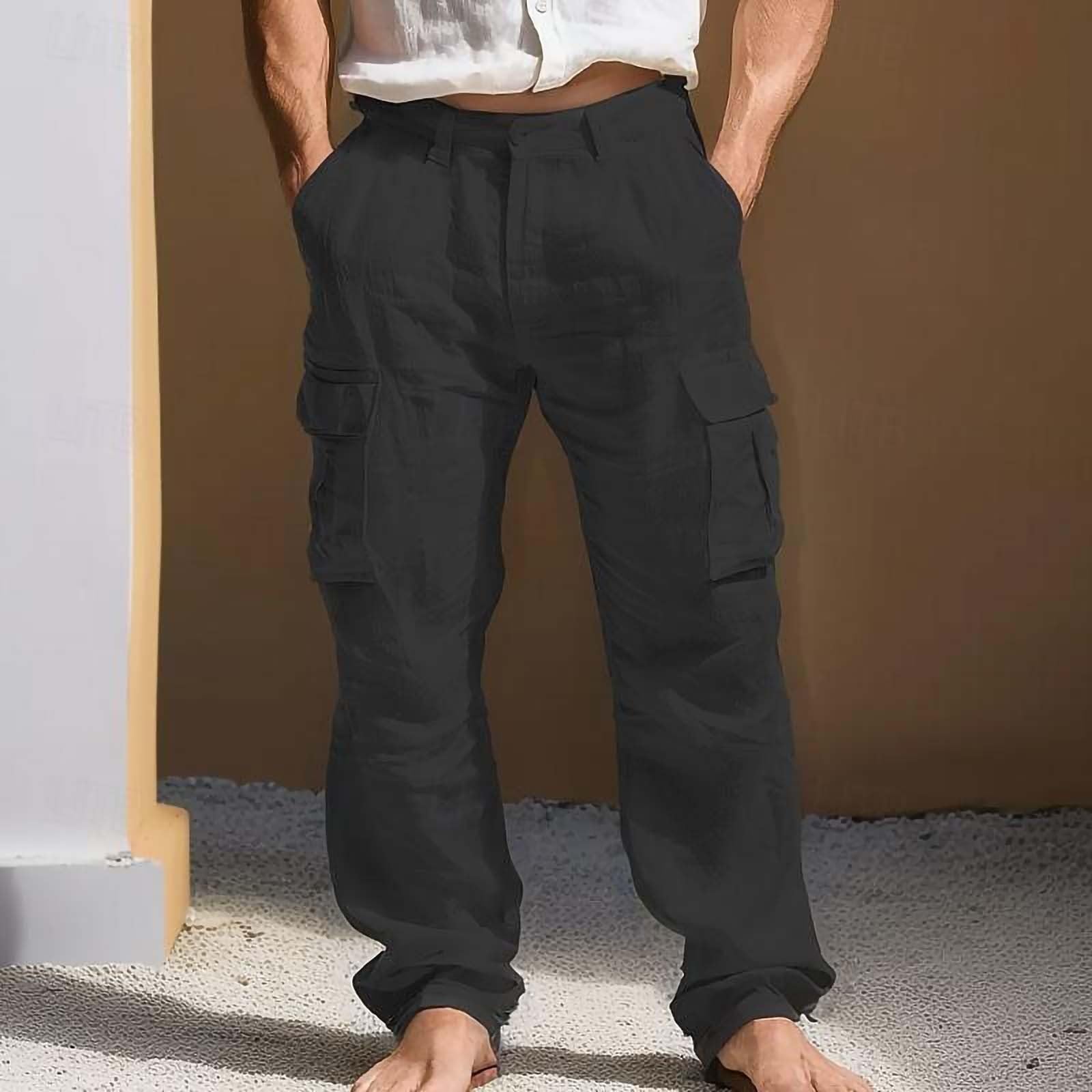 2026 Pantalon en Lin Homme Cargo Coupe Droite Classique Pantalon Baggy Hommes Lin Décontracté Pantalons de Travail Sport Jogging Grande Taille Léger et Respirant Trousers pour l'Été et Le Quotidien