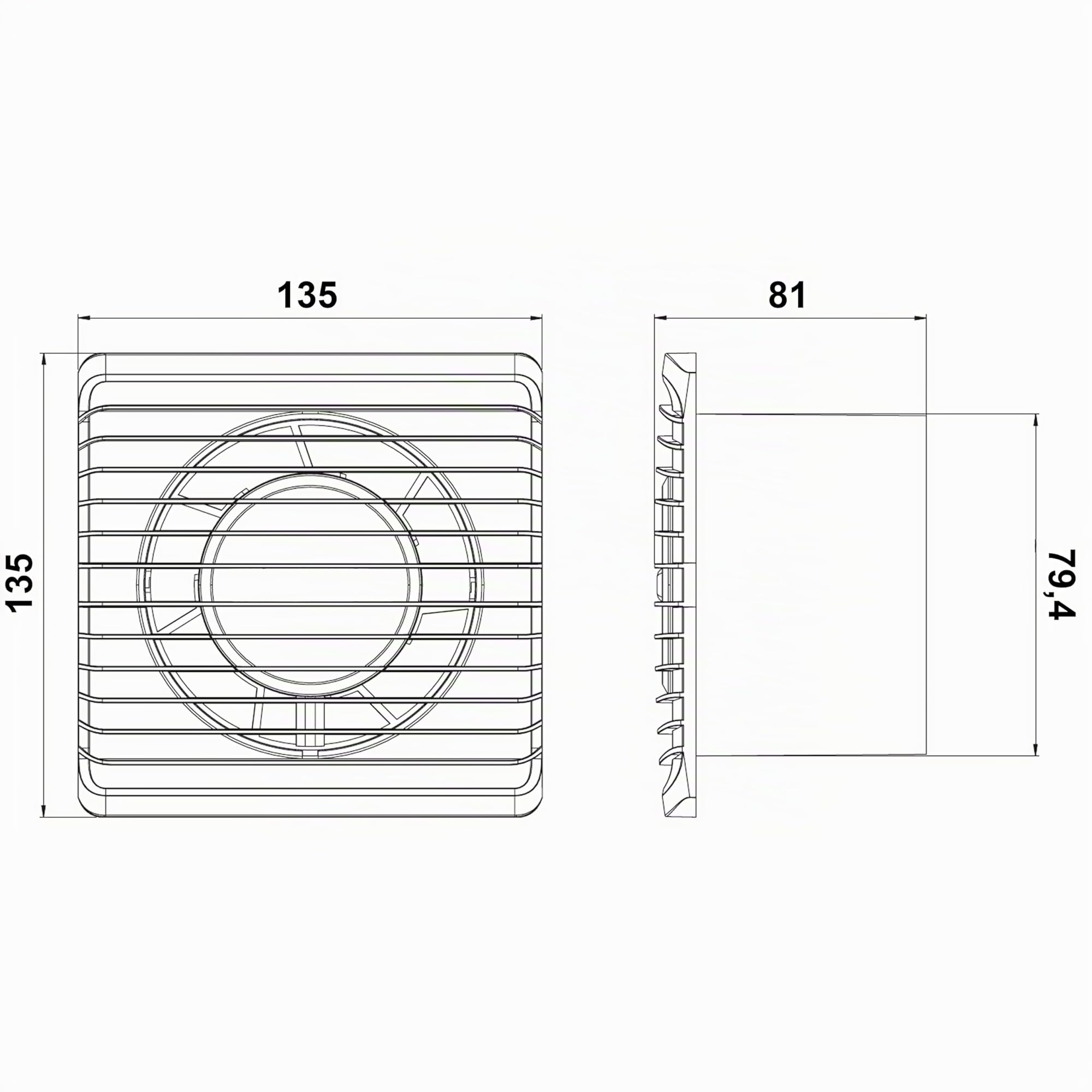 MKK Ventilatore da parete Ø 80 mm per bagno, cucina, piccolo spazio, bianco standard