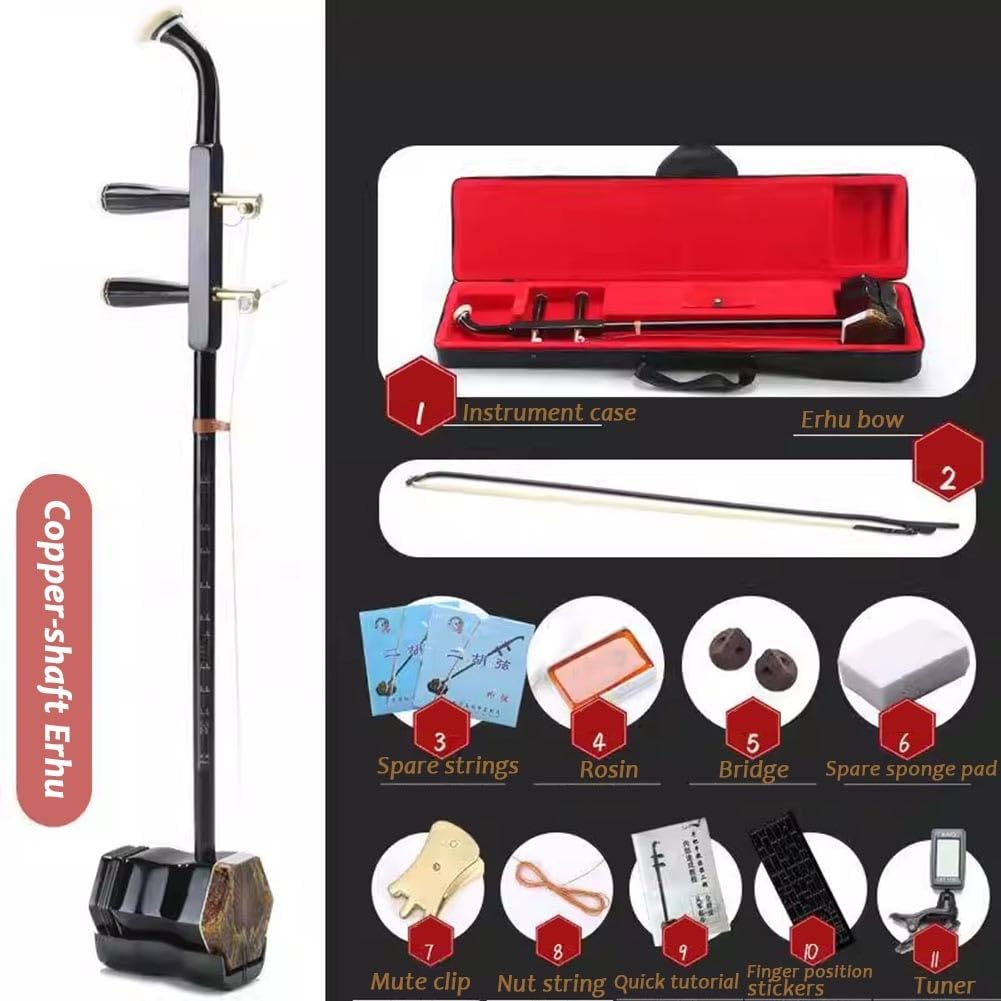Strumento Erhu Cinese Per Principianti, Violino Cinese A 2 Corde Erhu Strumento Musicale A Corde Pannello In Pelle Sintetica E Griglia Nera(Wooden shaft)