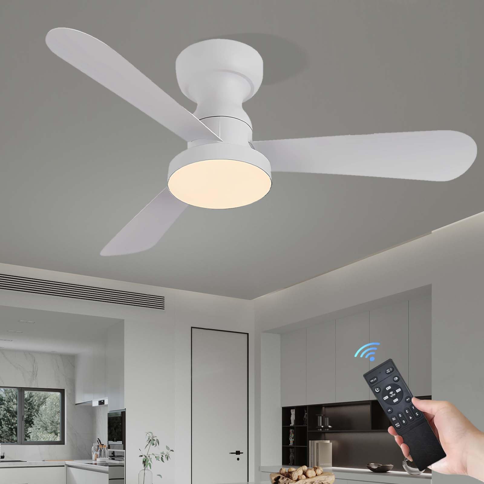 HXYSXHJUO Quiet Ceiling Fans with Lights,3 Blades 6 Speeds Timer，Dimmable LED Fan Lights for Bedroom Living Room Kitchen-White||35inches