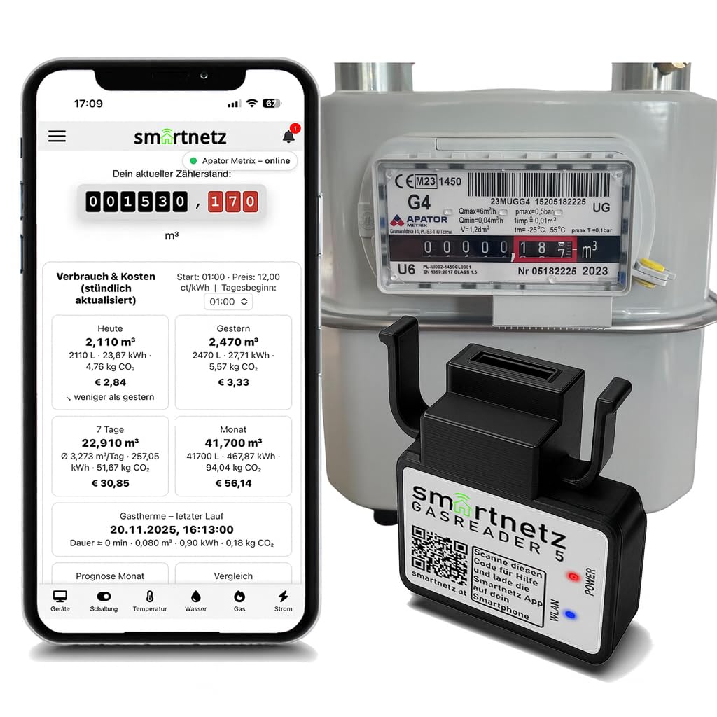 Gasreader 5 für Apator/Metrix Gaszähler - WiFi mit TASMOTA vorinstalliert | WLAN | MQTT | Apator Gaszähler AUSLESEN (nicht für BK4!)