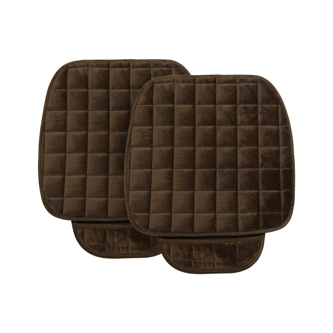 uxcell 2pcs Universal Front Car Seat Cushion Breathable Plush Seat Pad Mat Protector for Automotive Home Chair Brown