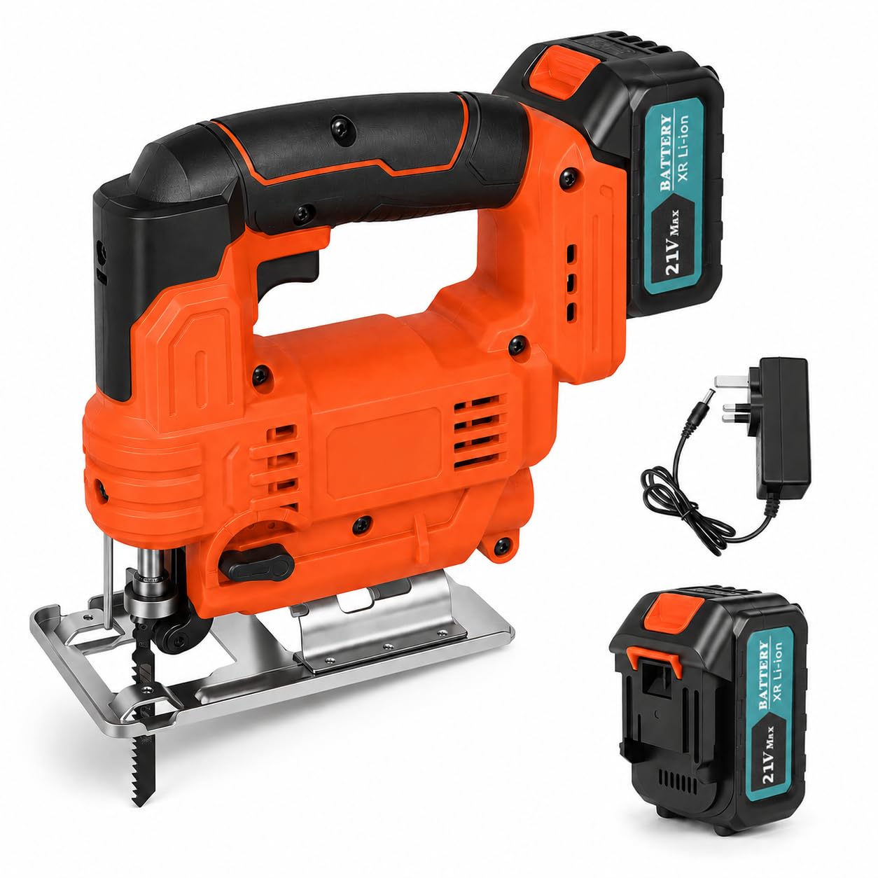 Cordless Jigsaw, 6-Speed Variable Speed Electric Jigsaw with Adjustable Cutting Angle, Battery Powered Jig Saw for Wood, Plastic & Metal, Battery and Charger Included