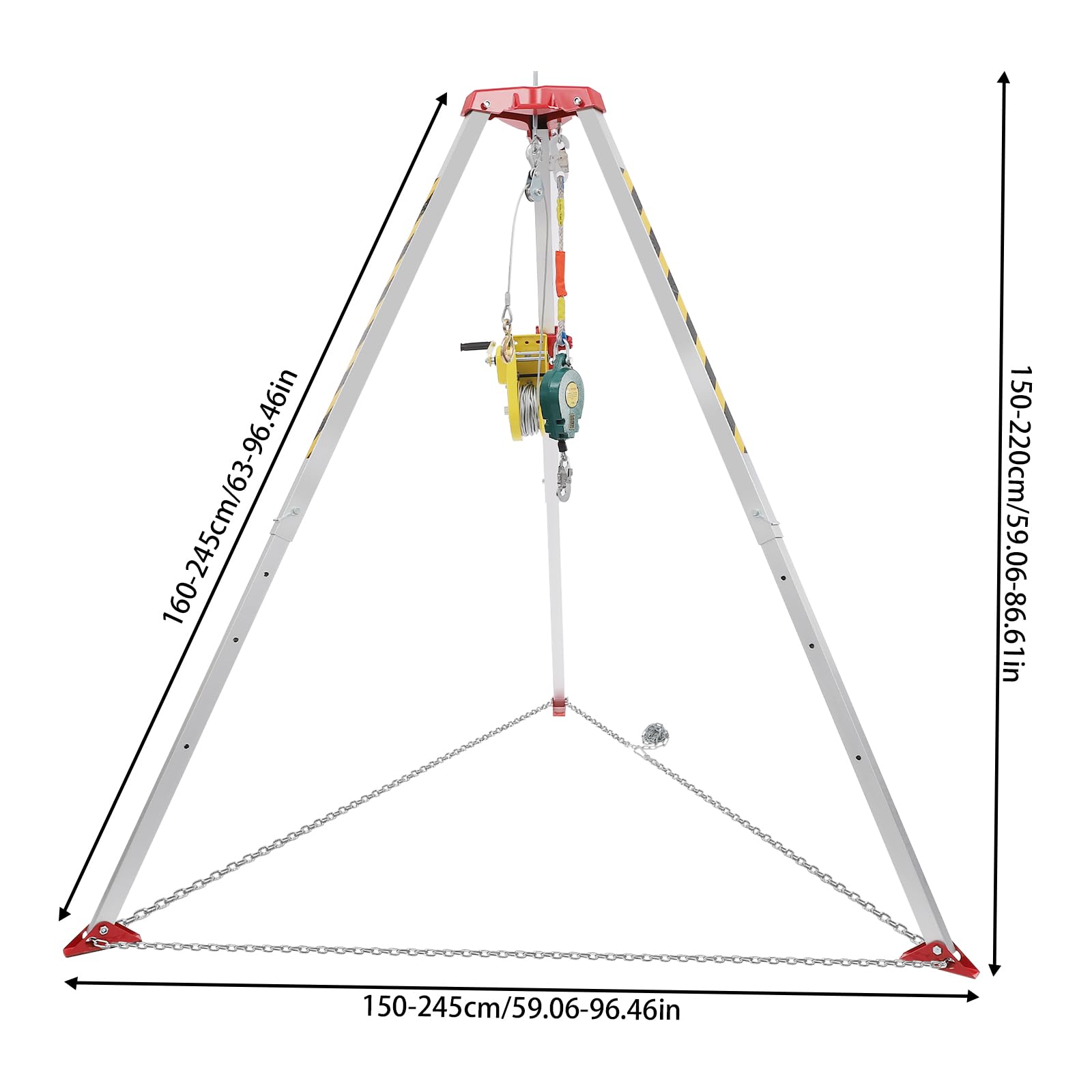 CUBELLIN Confined Space Tripod Kit 2600LBS Winch Capacity Rescue Tripod Kit with Fall Arrester 65.62Ft Steel Cable Height Adjustable Confined Space Rescue Tripod (63-96in Height)