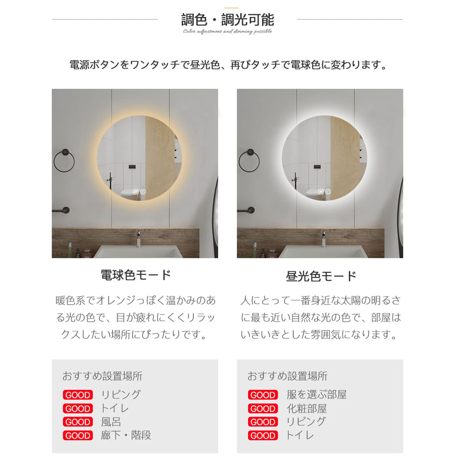 Amazon.co.jp: ミルオ君の鏡工房 LED浴室ミラー ウォールミラー 化粧鏡