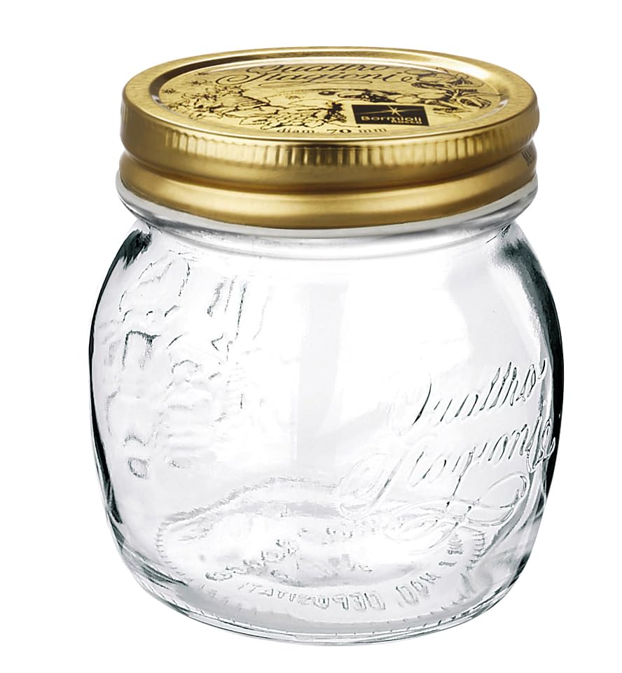 Bormioli Rocco Quattro Stagioni 79208 (12 pezzi, capacità 250 ml, vasetti per marmellata con coperchio dorato, coperchio da 70 mm)