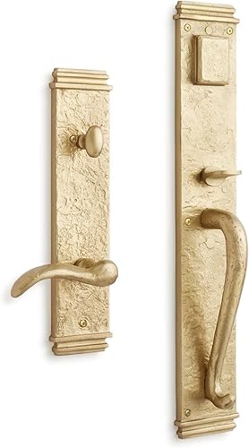 Signature Hardware 441448 Griggs - Manija de puerta de un solo cilindro con llave de latón macizo, apertura a la derecha, con palanca interior y