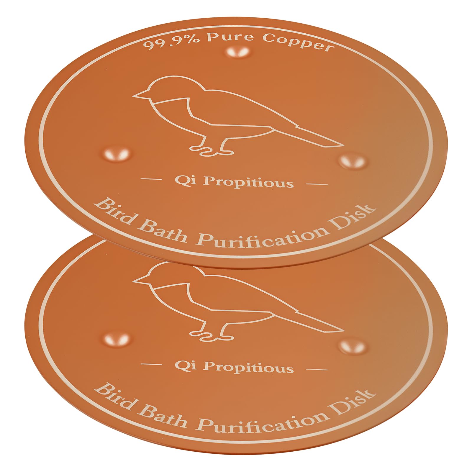 NZWBSHSSP 2-Pack Pure Copper Bird Bath Water Cleaner Discs - Natural Water Purification for Bird Baths & Fountains - Keeps Water Clear & Safe for Birds - Brass Engraved Decoration for Garden & Patio