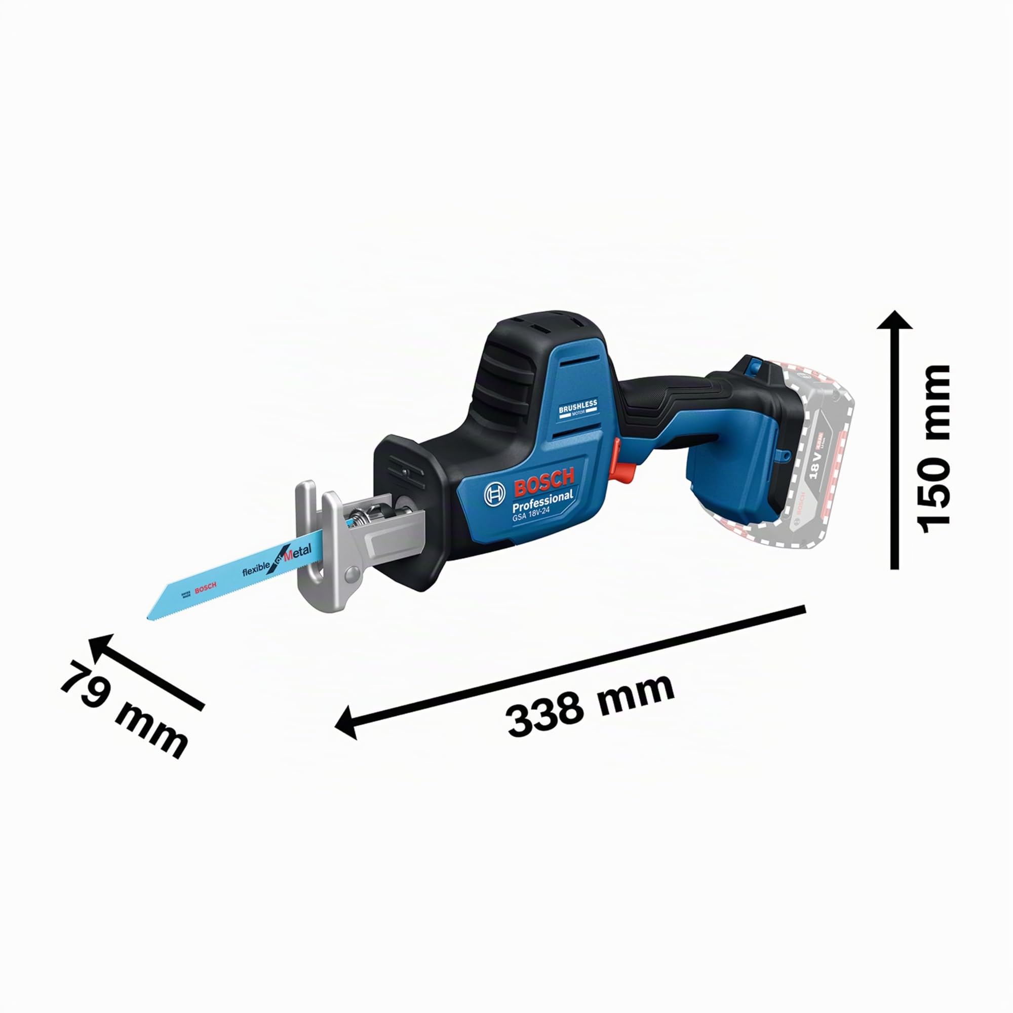 Bosch Professional 18V System Sega universale a batteria GSA 18V-24 (incl. S922EF, S2345X, kit di aggancio su scala, L-BOXX senza batteria/caricabatteria)