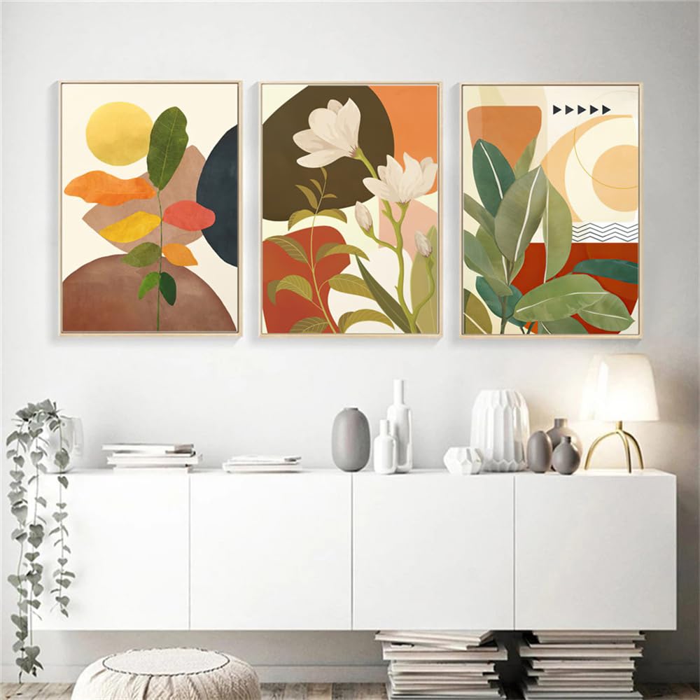 WBYZAC Botanical Posters-Nature Plum Palm Leaf Abstract Boho Wall Art Canvas Painting Nordic Posters and Prints Wall Pictures Living Kitchen Room Decor-60 * 80cm*3PCS (No Frame)