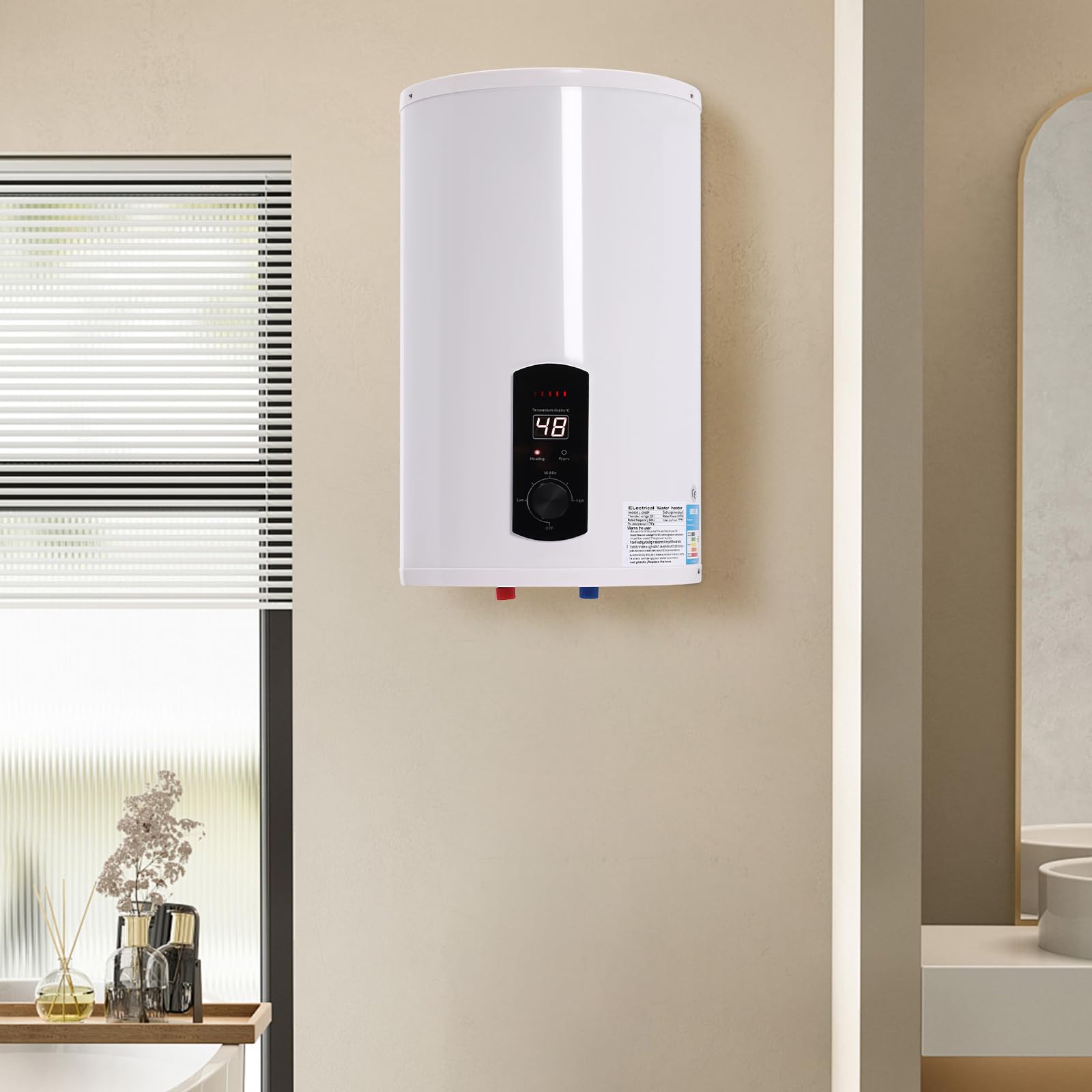 Chauffe-eau mural 30 l - Chauffe-eau électrique vertical - Température réglable avec robinet et douchette