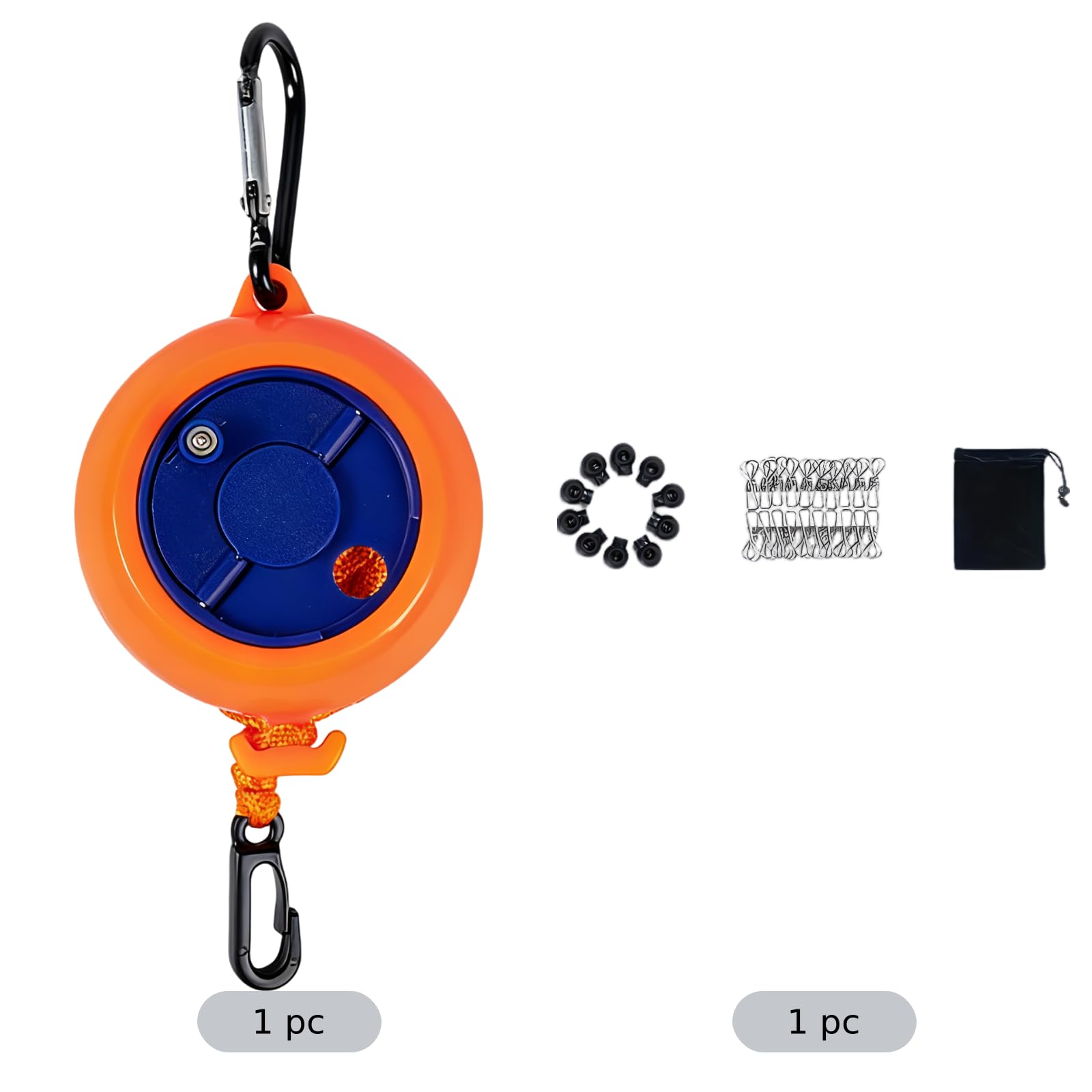 Corde à Linge de Voyage Portable pour vêtements, kit de séchage rétractable avec manivelle, Ensemble Orange pour Camping, 10 Boucles, 20 Pinces et Sac de Rangement, Lot de 3, 32,8 ft / 10 m