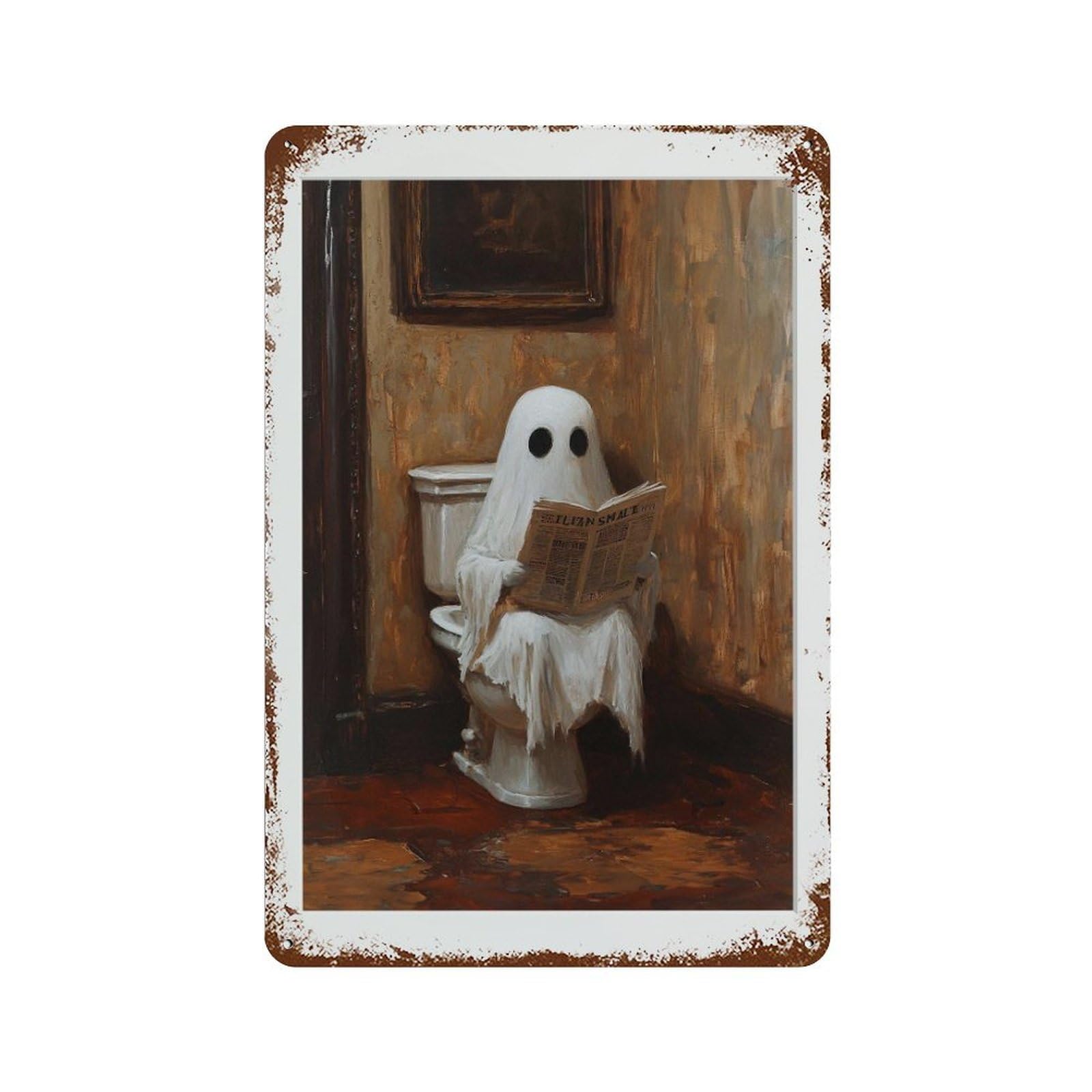 xiaoxiaoshen Ghost Reading Newspaper on Toilet, Photography S Wall Decor Art Metal Tin Poster Modern Home Decor Art Home Bar Shop Decorations Vintage Sign 30x20cm
