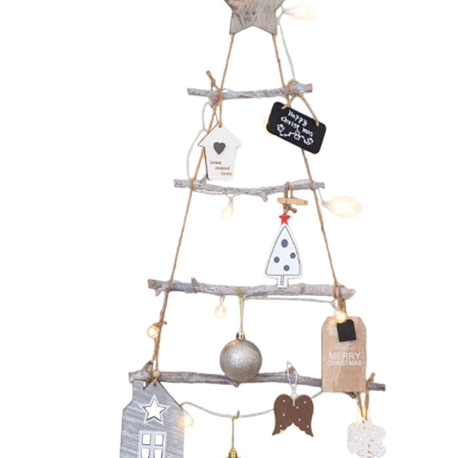 de Navidad para Colgar en Una Escalera de Madera con Luces Y Estrella, Rústico, Decorativo, Adorno para Dormitorio, Fiesta, Sala de Estar, Estilo C, Individual
