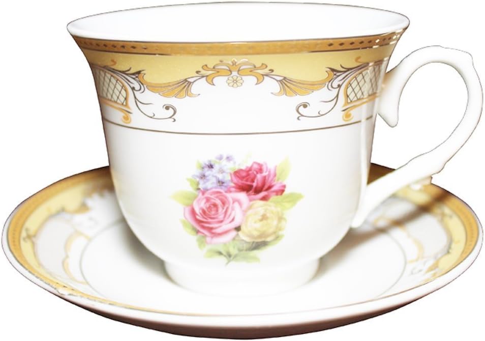 Imperial Gift G903B-12 Gold Floral Design Tea Cup & Saucer Set for 6 Person Gift Boxed