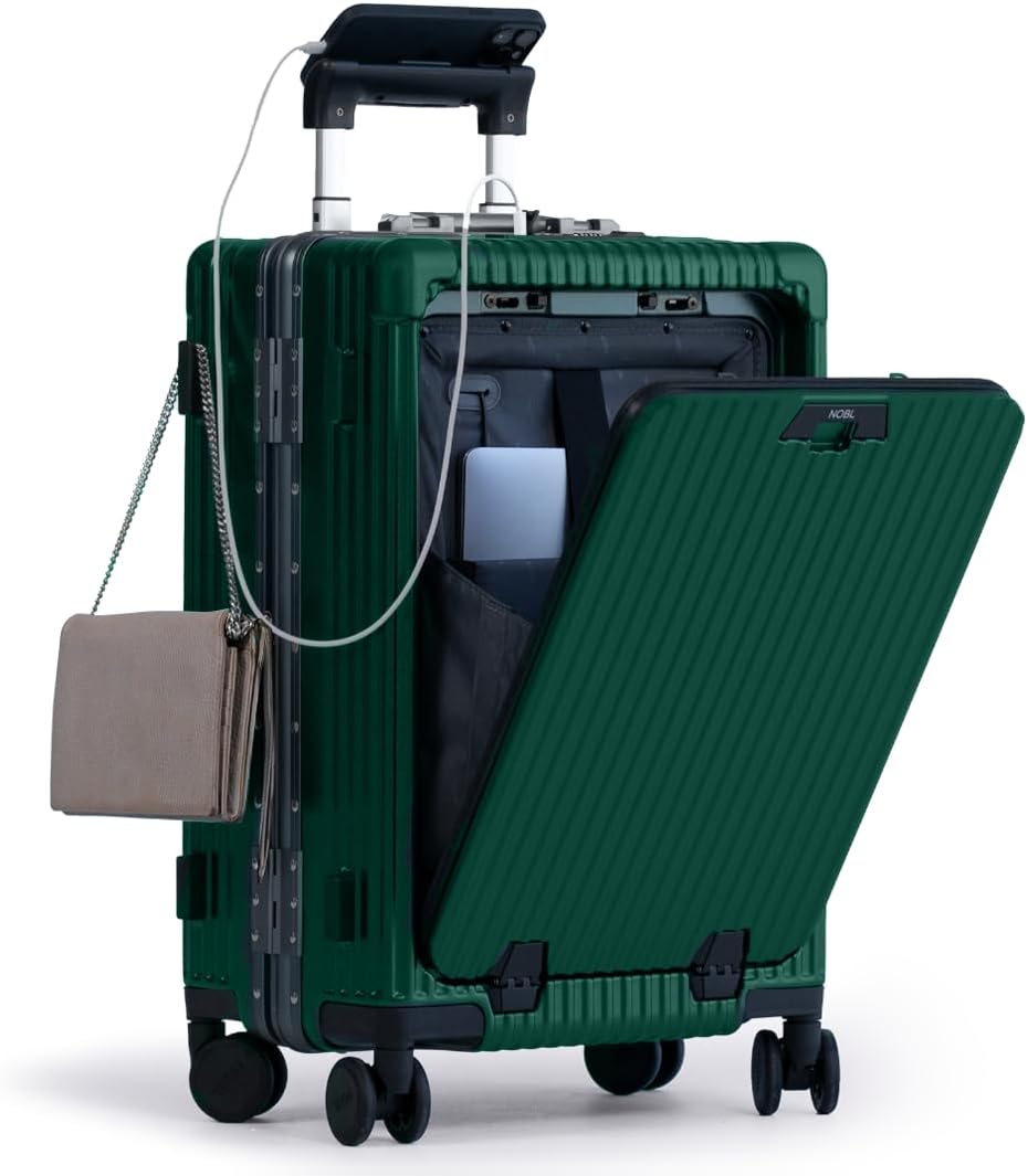 Nobl Travel Zipperless Carry On Suitcase – Noble Travel Suitcase Unbreakable Carry On Luggage 22x14x9 Airline Approved – Polycarbonate Shell, Aluminum Frame, Dual TSA Locks, 360° Spinner Wheels- Green Nobl Travel Zipperless Carry On Suitcase – Noble Travel Suitcase Unbreakable Carry On Luggage 22x14x9 Airline Approved – Polycarbonate Shell, Aluminum Frame, Dual TSA Locks, 360° Spinner Wheels- Green