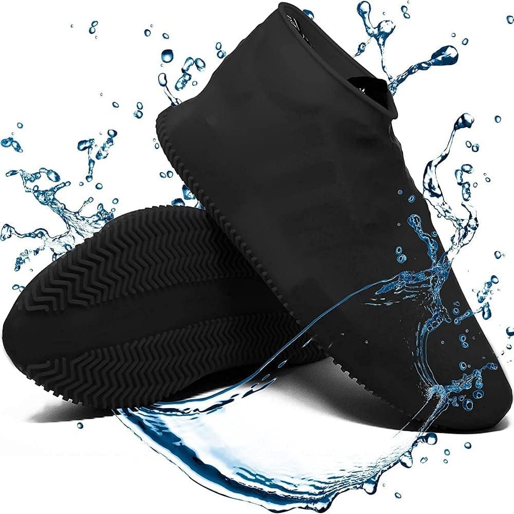 TRK IMPEXTRK_Waterproof Silicone Rain Shoe Covers,Impermeable Silicone Rubber Boot Covers,Non-Slip,Water Resistant Reusable,Stretchable Foldable for Kids, Men, Women Cycling,Outdoo (SMALL, BLACK)
