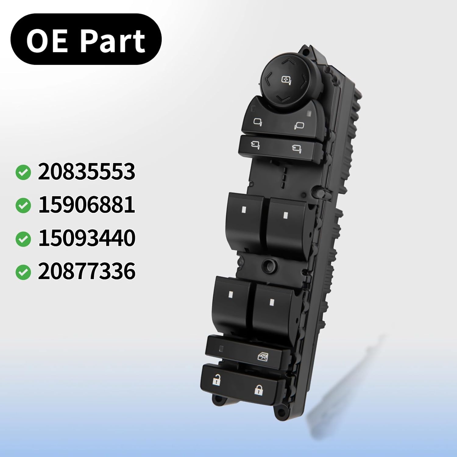 Front Left Driver Side Master Power Window Control Switch Compatible with Cadillac Escalade 2007-2014/Chevy Silverado 2007-2014/GMC Sierra 1500 2007-2014, Replaces 20835553 15906881