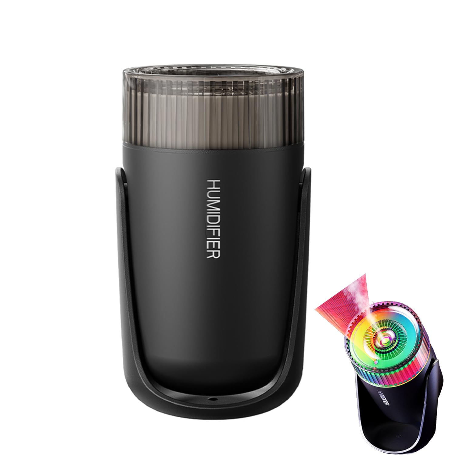 Viewmoi Humidifier with Starry Sky Projection, 360° Rotating Nozzle, Auto Shut-Off, USB-Powered (Black)