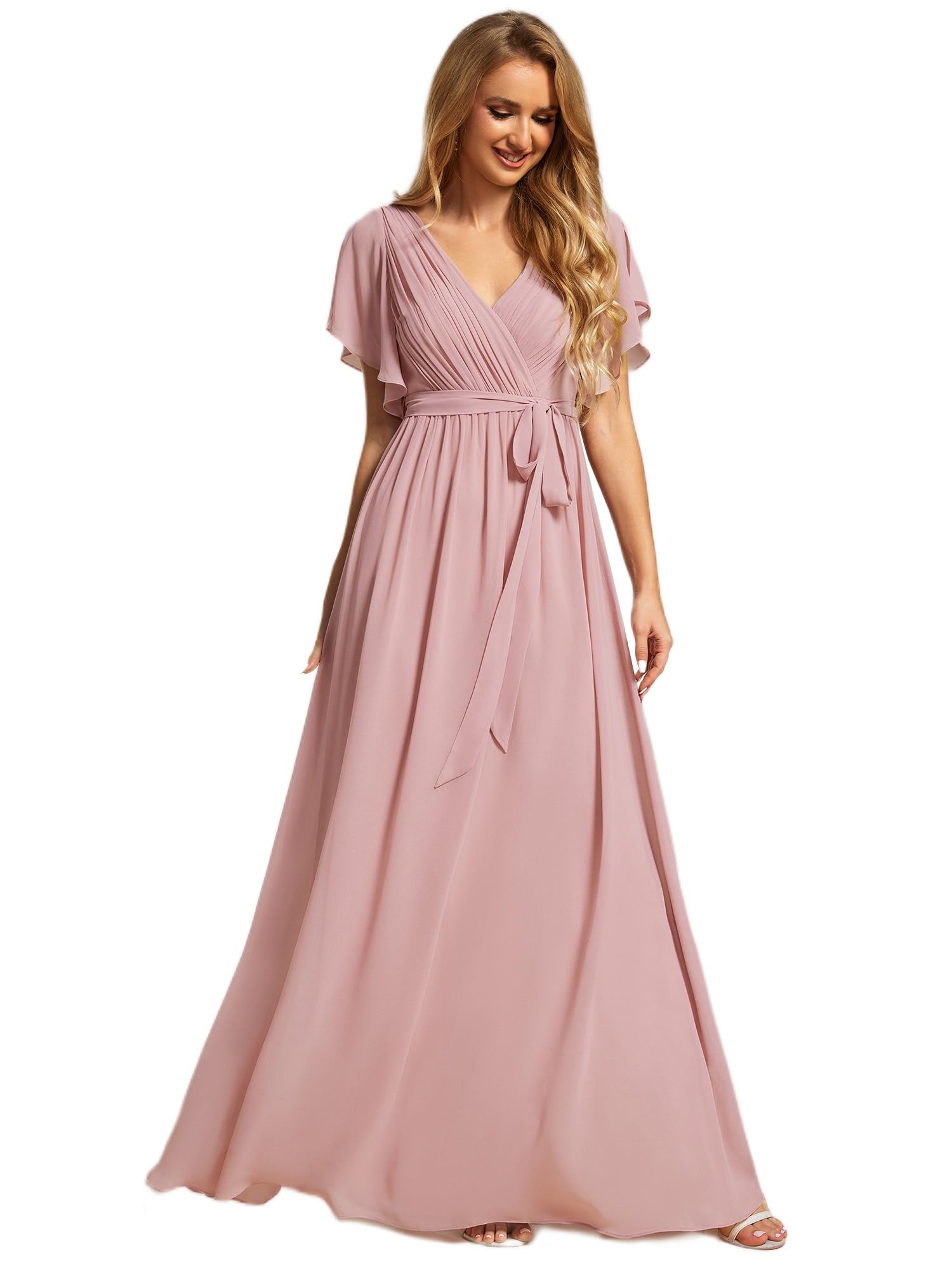 Ever-Pretty Abendkleider Damen Elegant für Hochzeit Knielang A-Line Cocktailkleid High Low Festliche Kleider Staubige Rose 46