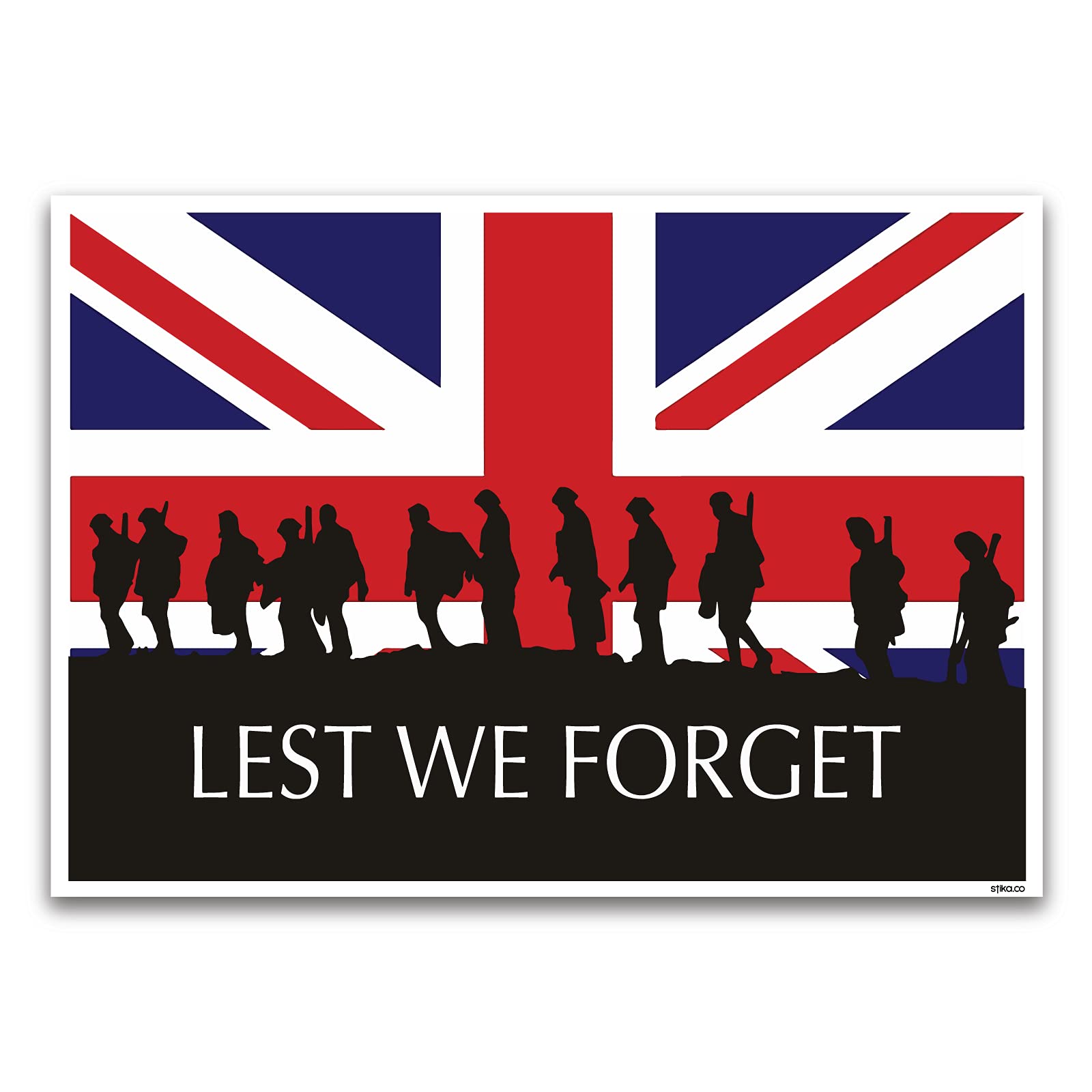 stika.co Lest We Forget Union Jack Flag and Soldiers Rigid Plastic Sign, Armistice Day, War Heroes Armed Forces, 11 November (A3-420 x 297mm)