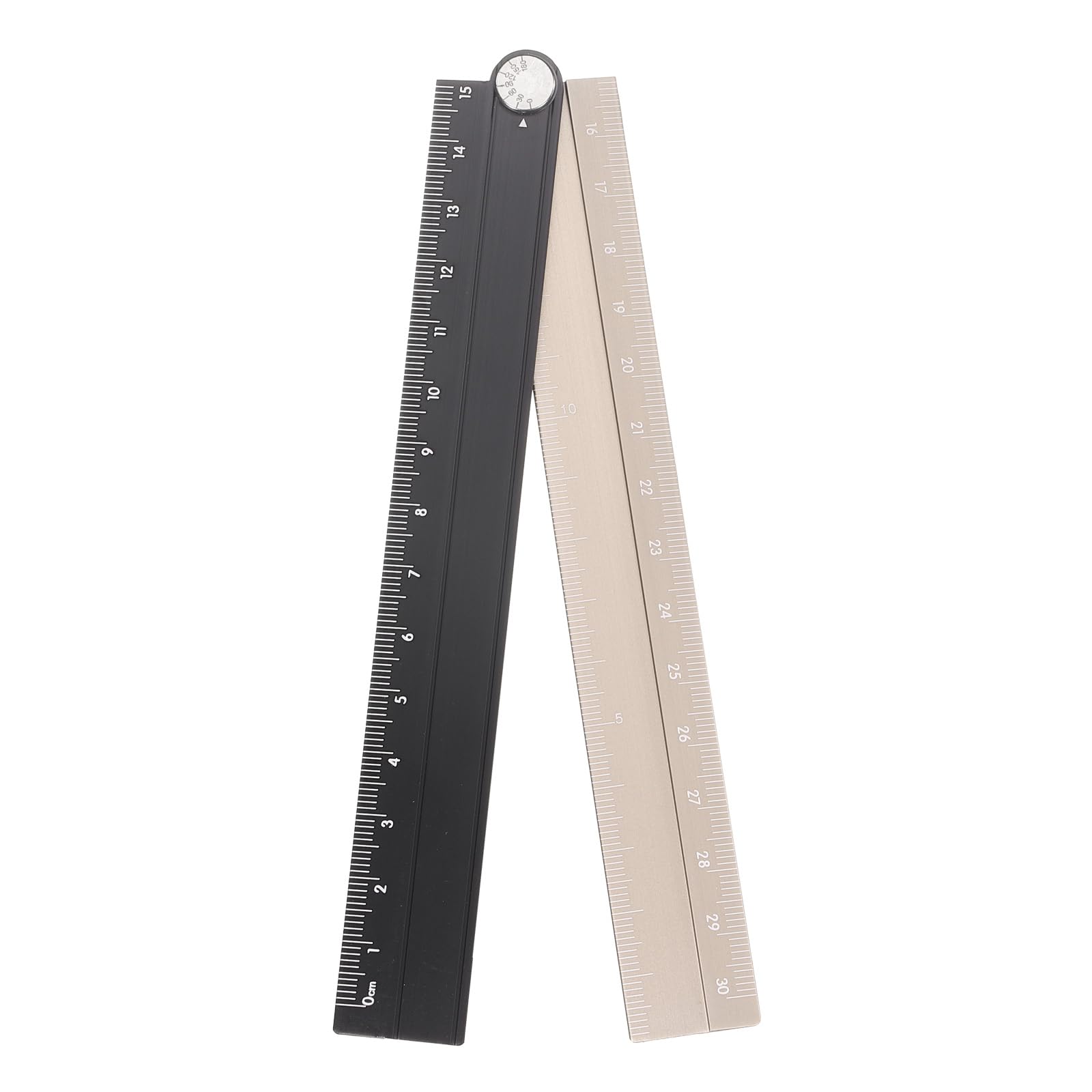 sourcing map Folding Straight Ruler 30cm Metric Aluminum Alloy Protractor Foldable Angle Ruler Geometric Measuring Tool with Angle Line for Architects Artists Office, Black Gold Tone