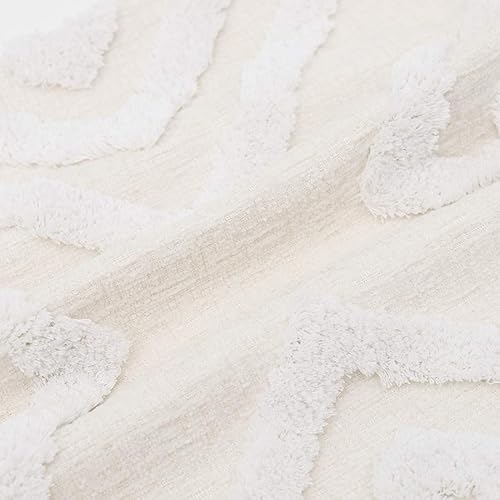 Miniatura 3 de PLWORLD Funda de cojín lumbar bohemia blanca de 12 x 20 pulgadas con borlas, tela de felpilla geométrica copetuda color crema, funda de cojín