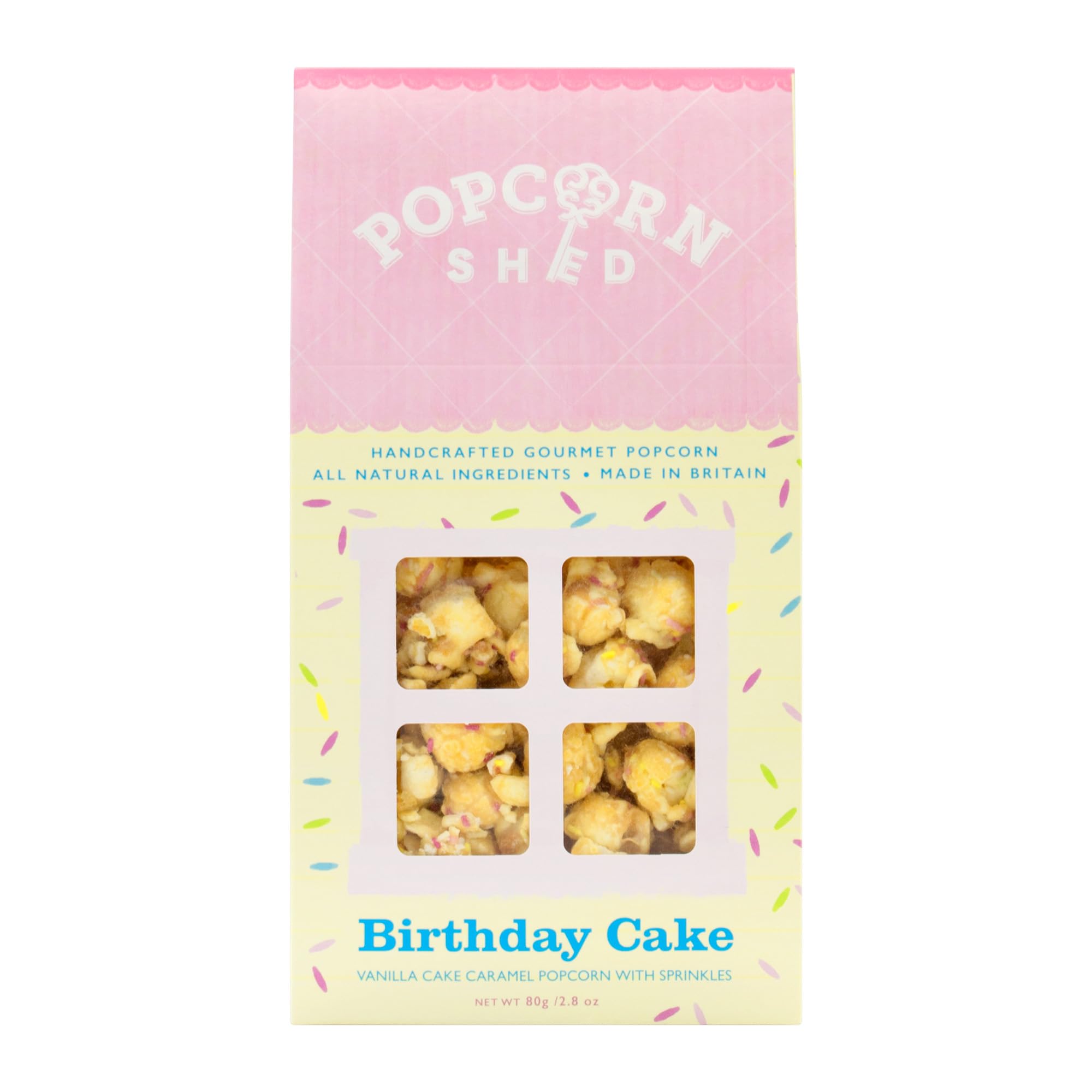 Birthday Cake Gourmet Popcorn (1 x 80g) - Vanilla Caramel Gourmet Popcorn with White Chocolate & Sprinkles, Easy & Low Calorie Snack, Perfect for Parties, Movie Nights & Gifting
