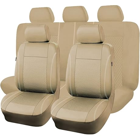 FlyingBanner Tan Seat Covers for SUV - Velvet Cubic Heat Stamp Massage