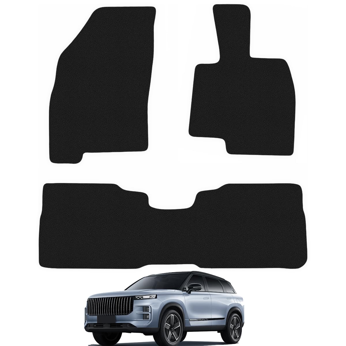 Carsio Tailored Carpet Car Mats for Jaecoo 7 [Plug-In-Hybrid Models] 2024+ (3 Piece Set) Custom Fit Floor Mats, Anti-Slip Backing (Black Trim)