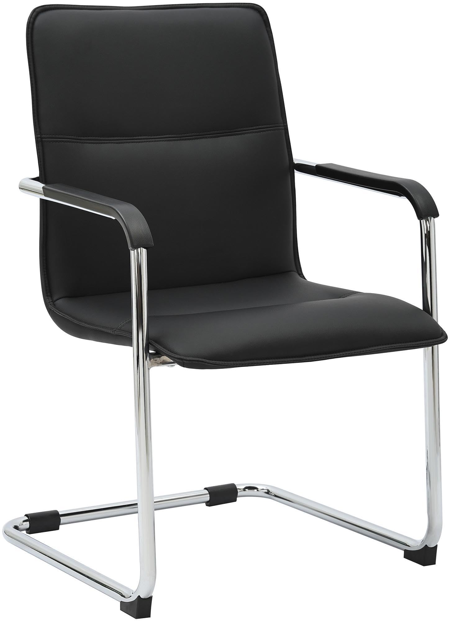 CLP Chaise Cantilever Seattle avec accoudoirs, Chaise de Salle a Manger Moderne rembourree en Similicuir, piement Effet Chrome, Couleur:Noir