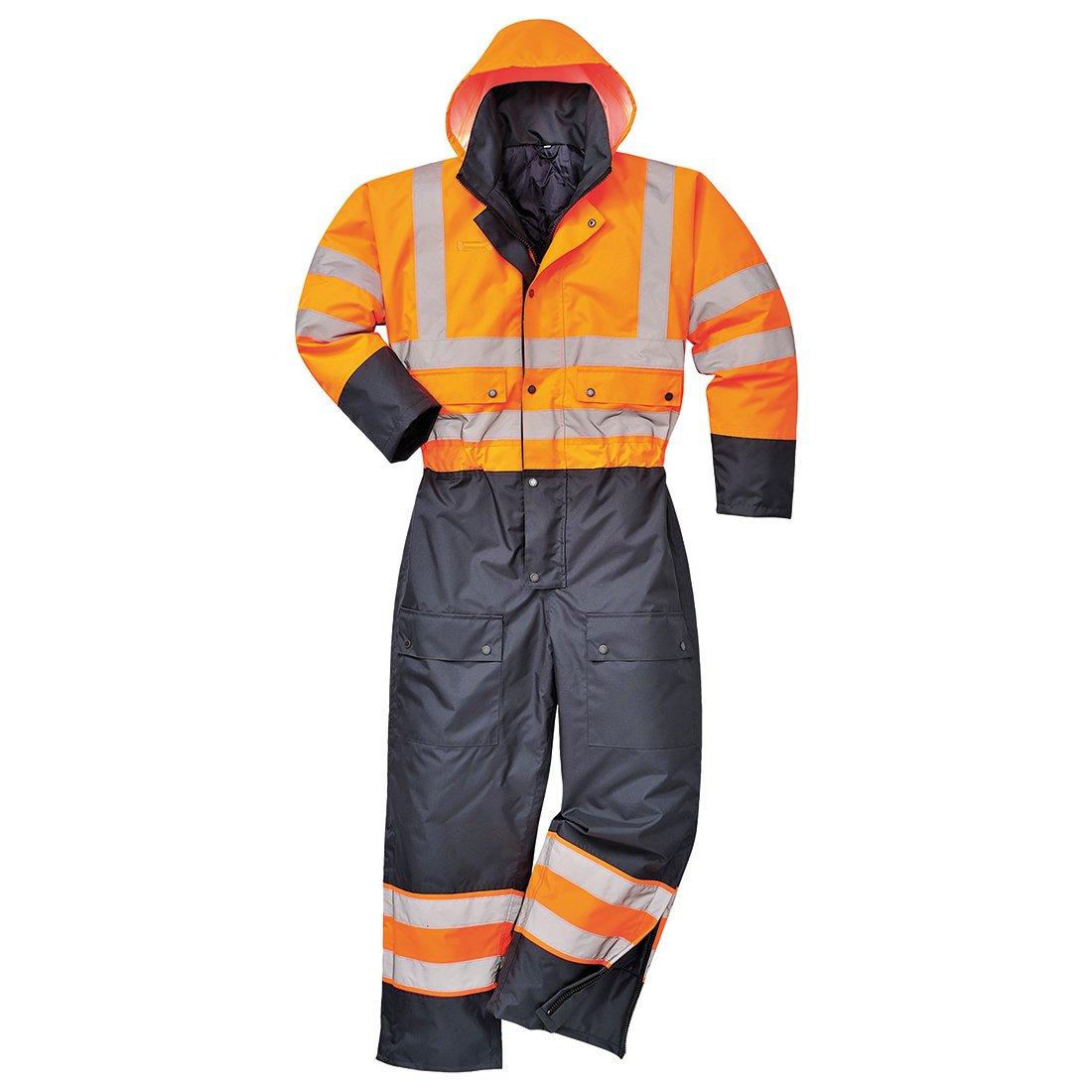 S485ONRXL Hi-Vis Contrast Coverall, Lined, Regular, Size X-Large, Orange/Navy
