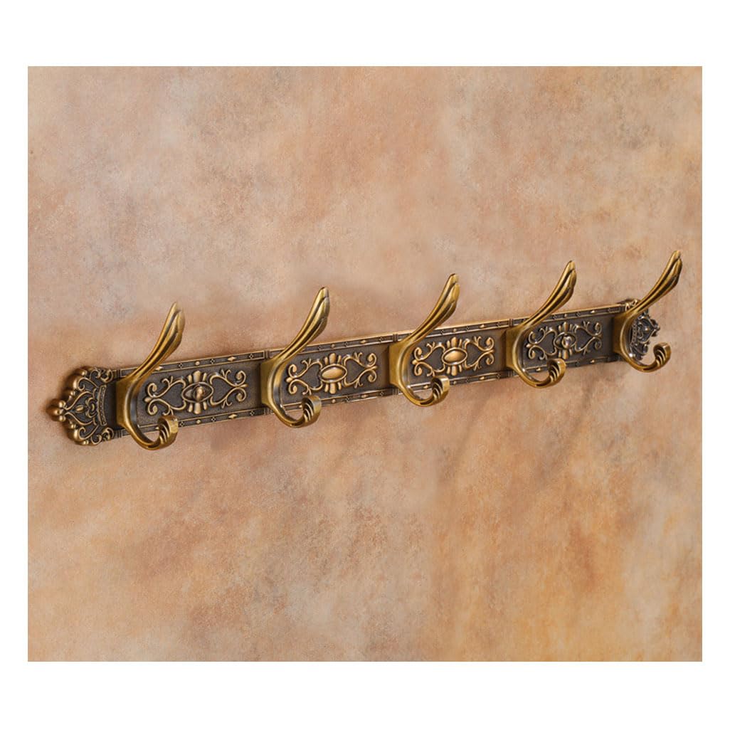 Jybnbbe Gold Metal Coat Rack Wall Mount - 5 Hook Aluminum Towel & Coat Hoo - Antique Sle Hanging Rack For Bathroom, Entryway, Bedroom, D H,