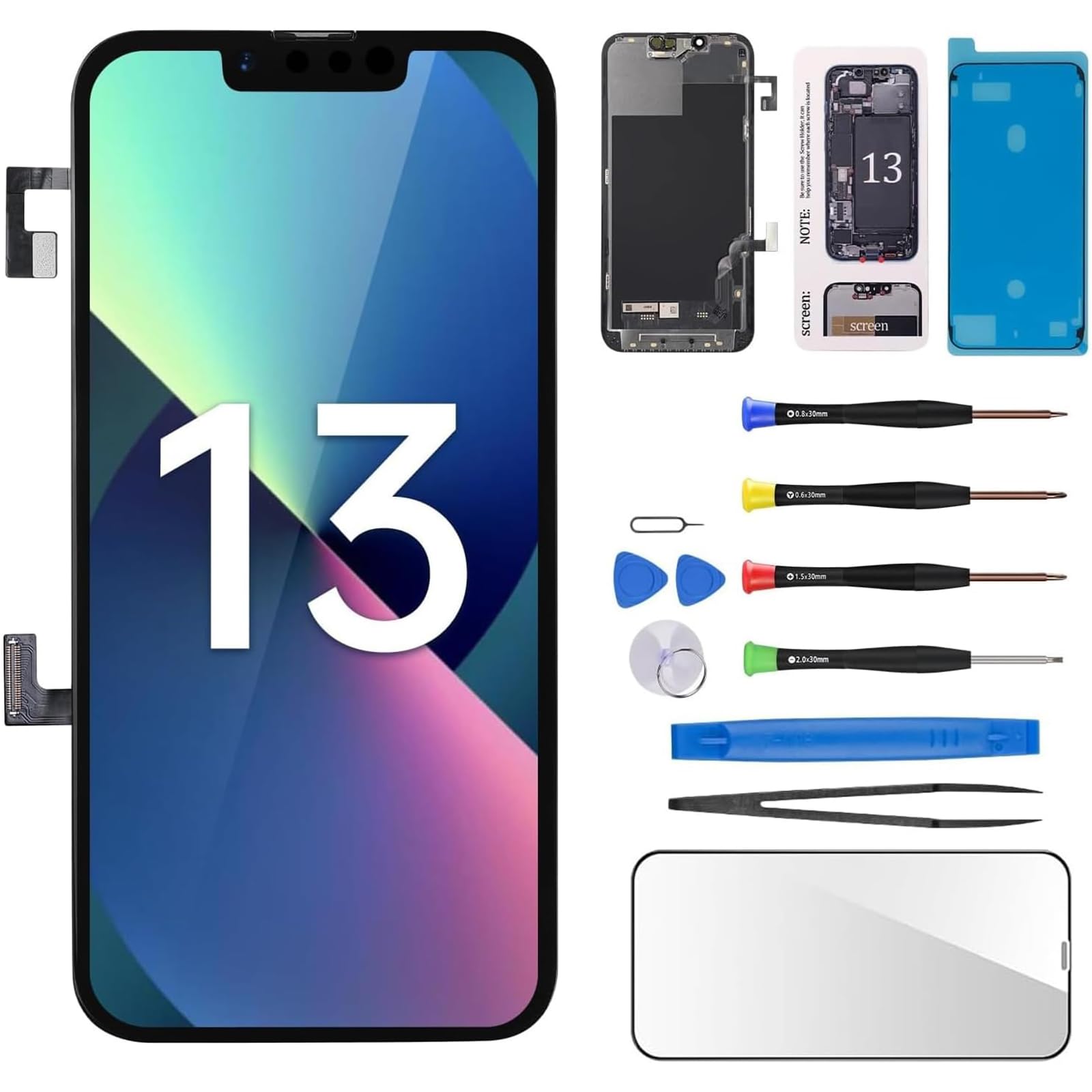 CYKJGS for iPhone 13 Screen Replacement with Ear Speaker Flex Cable Proximity Sensor LCD 6.1" 3D Touch Display Digitizer Full Assembly Front Glass