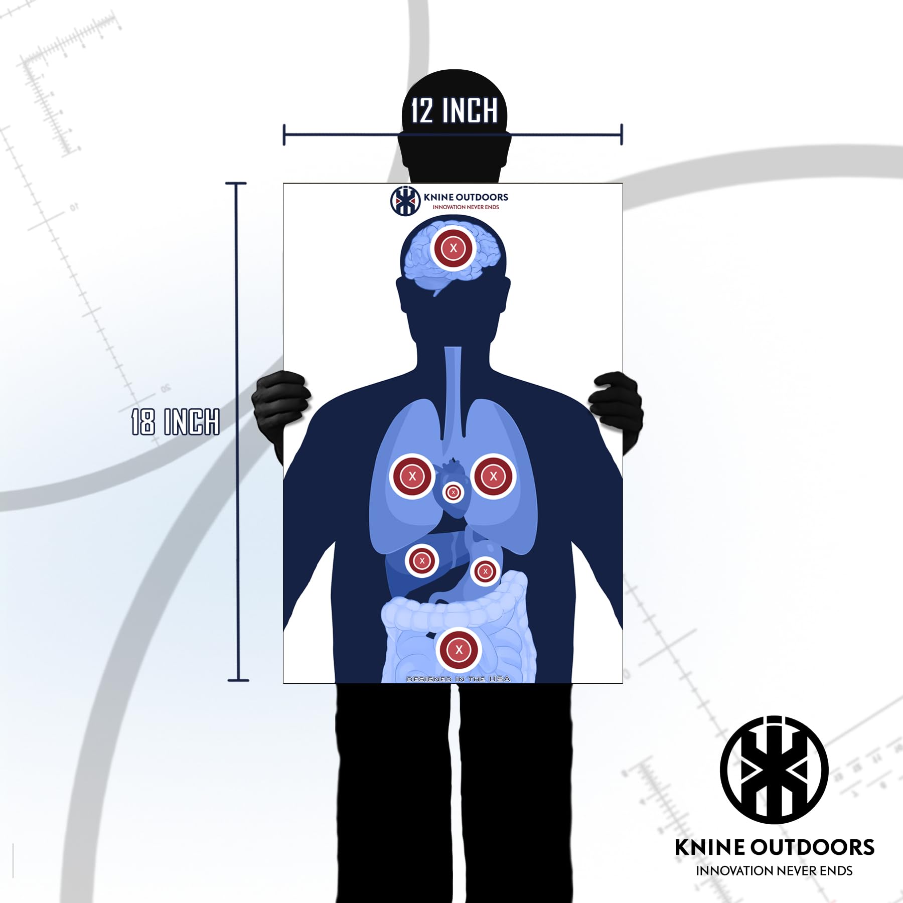 KNINE OUTDOORS Shooting Targets Paper, 12 x18 inch, Bulk for Hunting, Handguns, Pistols, Rifles, Silhouette with Red Bullseye, Human Silhouette (60 Pack)