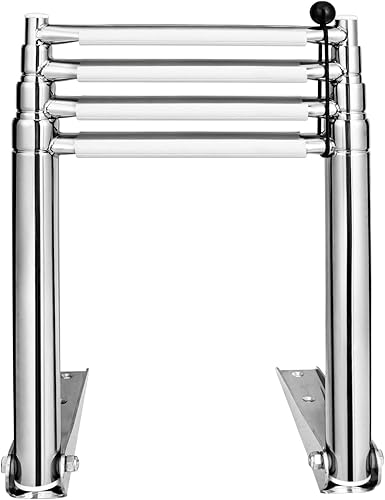 Miniatura 5 de YOUNG MARINE Escalera telescópica y plegable de acero inoxidable de 4 escalones con estribo de plástico blanco, montaje sobre plataforma