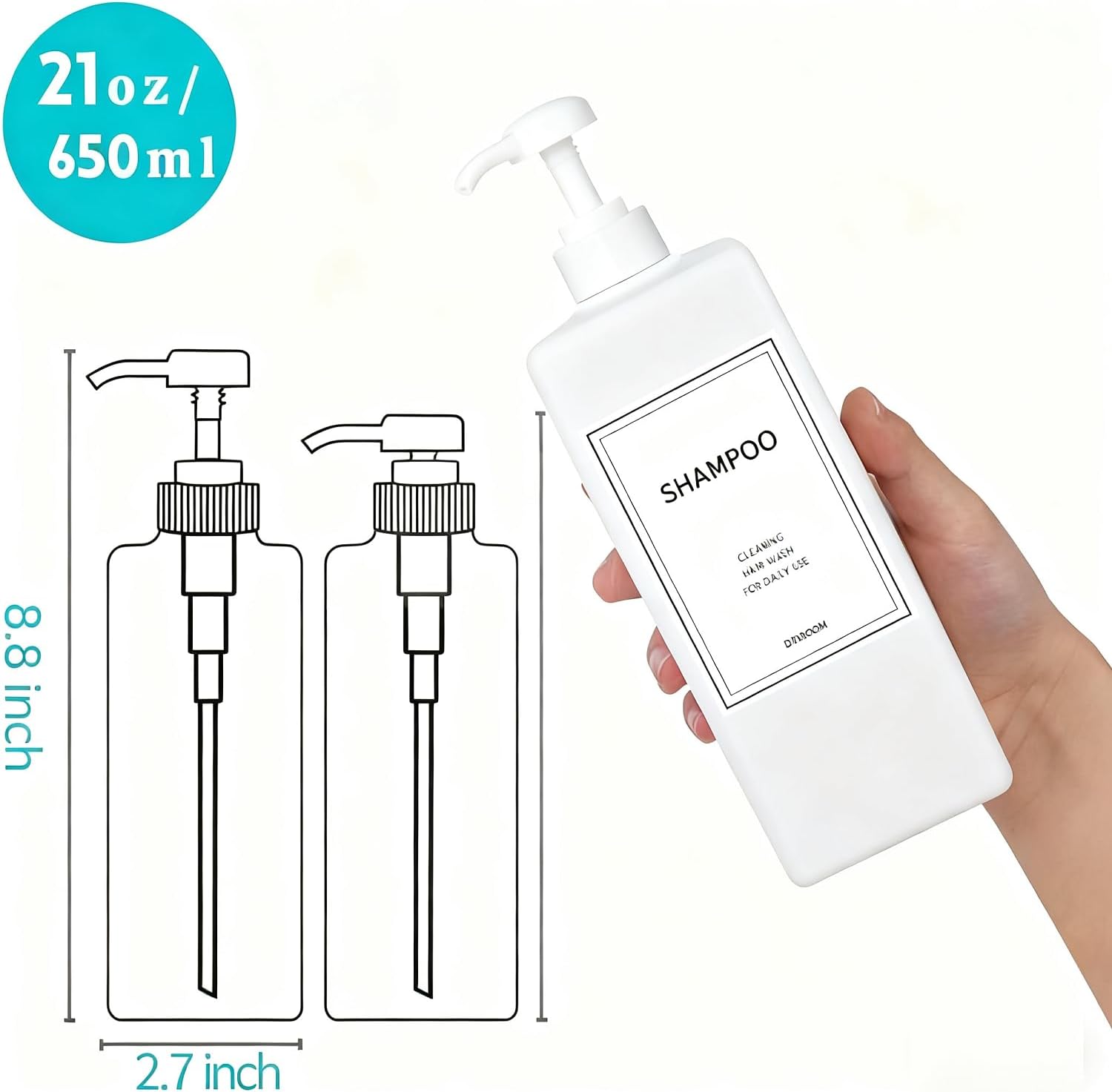 Modern Shampoo and Conditioner Dispenser (21 oz, Pack of 3) Refillable Pump Bottle Set Empty Shower Plastic Bottles with Pump for Bathroom Body Wash Soap and Shower - Image 3