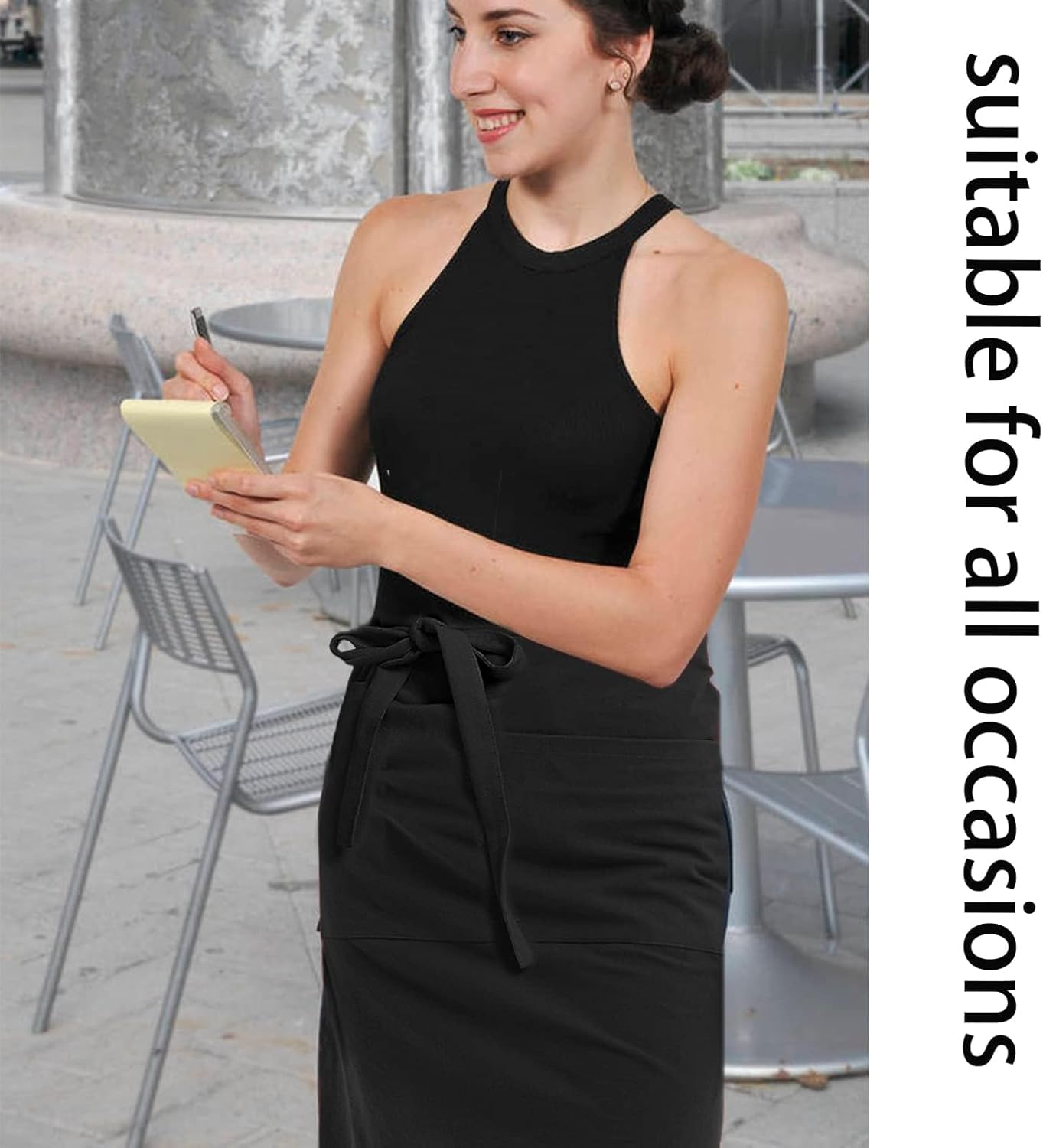 Cityelf Linen Server Apron Cotton Bistro Half Apron with Large Pockets Waist Kitchen Apron for Cooking Waitress - Image 2