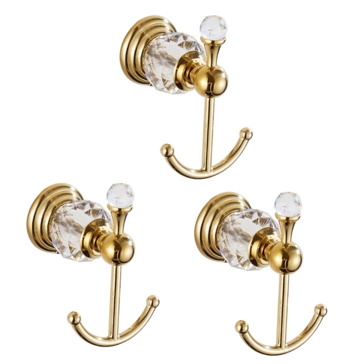 Happyyami 3 Piezas gancho de toalla de cristal toallero de pared enganches pared trapillo toallero independiente moderno ganchos multiusos gancho de diseño de punzón Acero inoxidable Golden