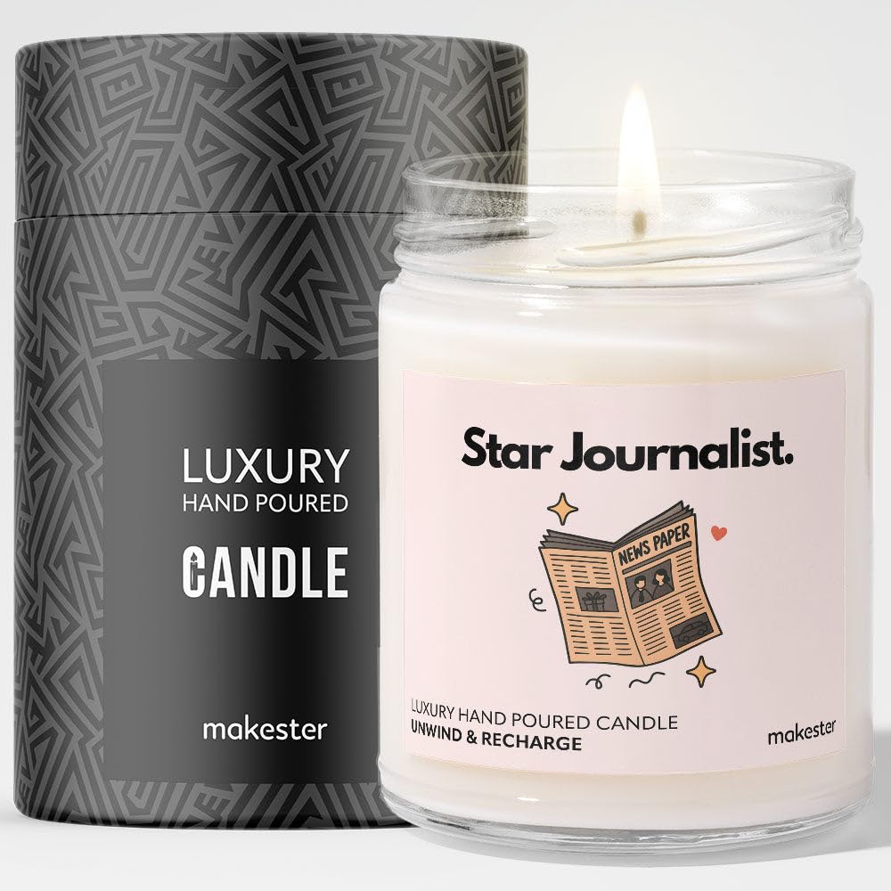 Journalist Gifts - Luxury Soy Wax Candle - Vanilla, Jasmine, Sugared Almond - Makester