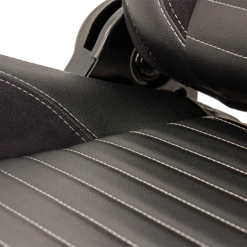 AutoStyle Siège baquet 'Classic II' - Simili Cuir Noir + suède + Surpiqûres gris - Dossier réglable à droite - incl. glissières