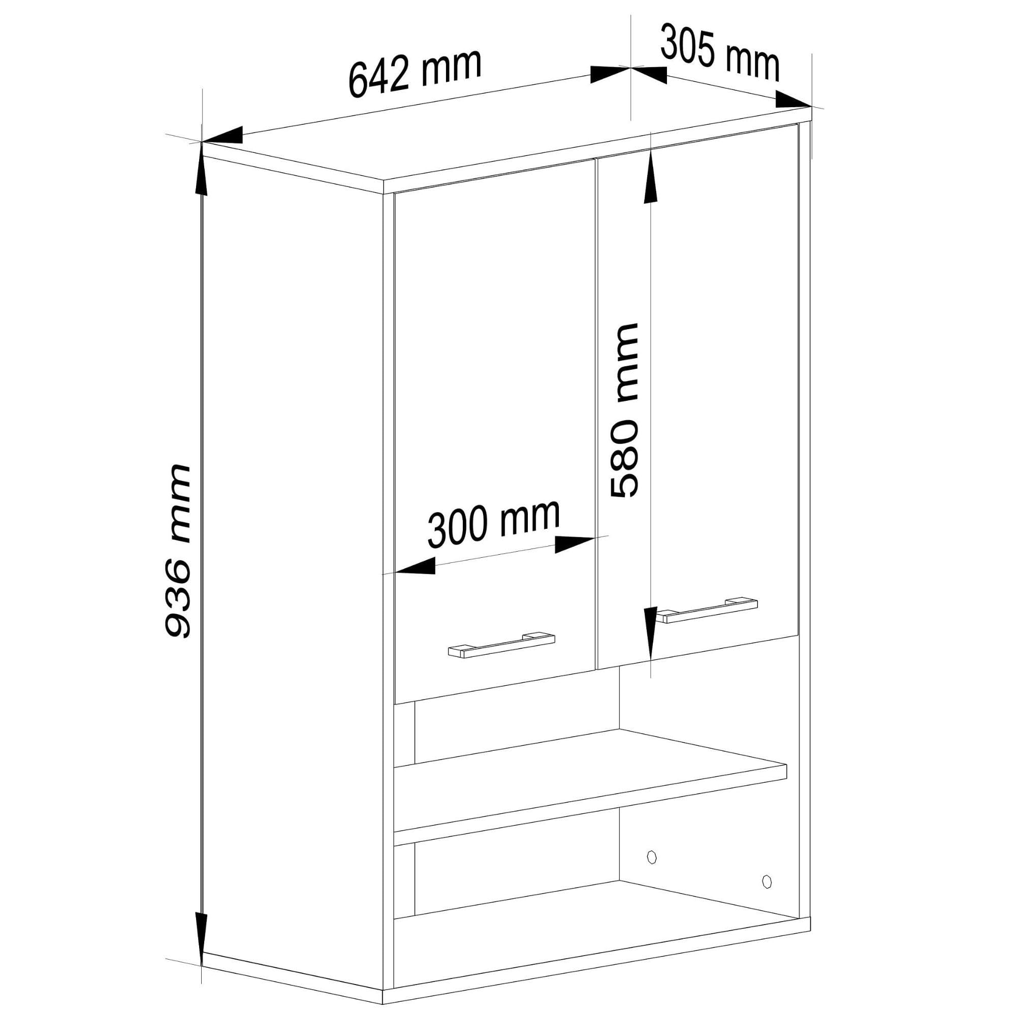 AKORD Meuble Salle de Bain Suspendu Fin 64 cm - 2 Portes, 2 Étagères 2 Compartiments Ouverts - Meuble Haut WC Meubles Suspendus - Armoire Murale Moderne 64x94x30 cm - Chêne de Sonoma