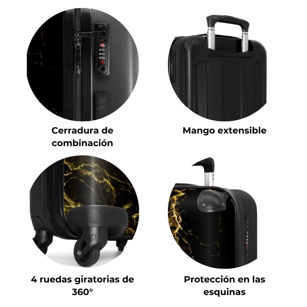 NoBoringSuitcases.com Maleta Mediana, Maletas de Viaje Grandes 23 Kilos, Maleta Personalizada, Maleta Mediana 4 Ruedas, Cerradura TSA, Maleta Grande, Maletas (67 cm - 72 L), (Mármol - Negro-Dorado)