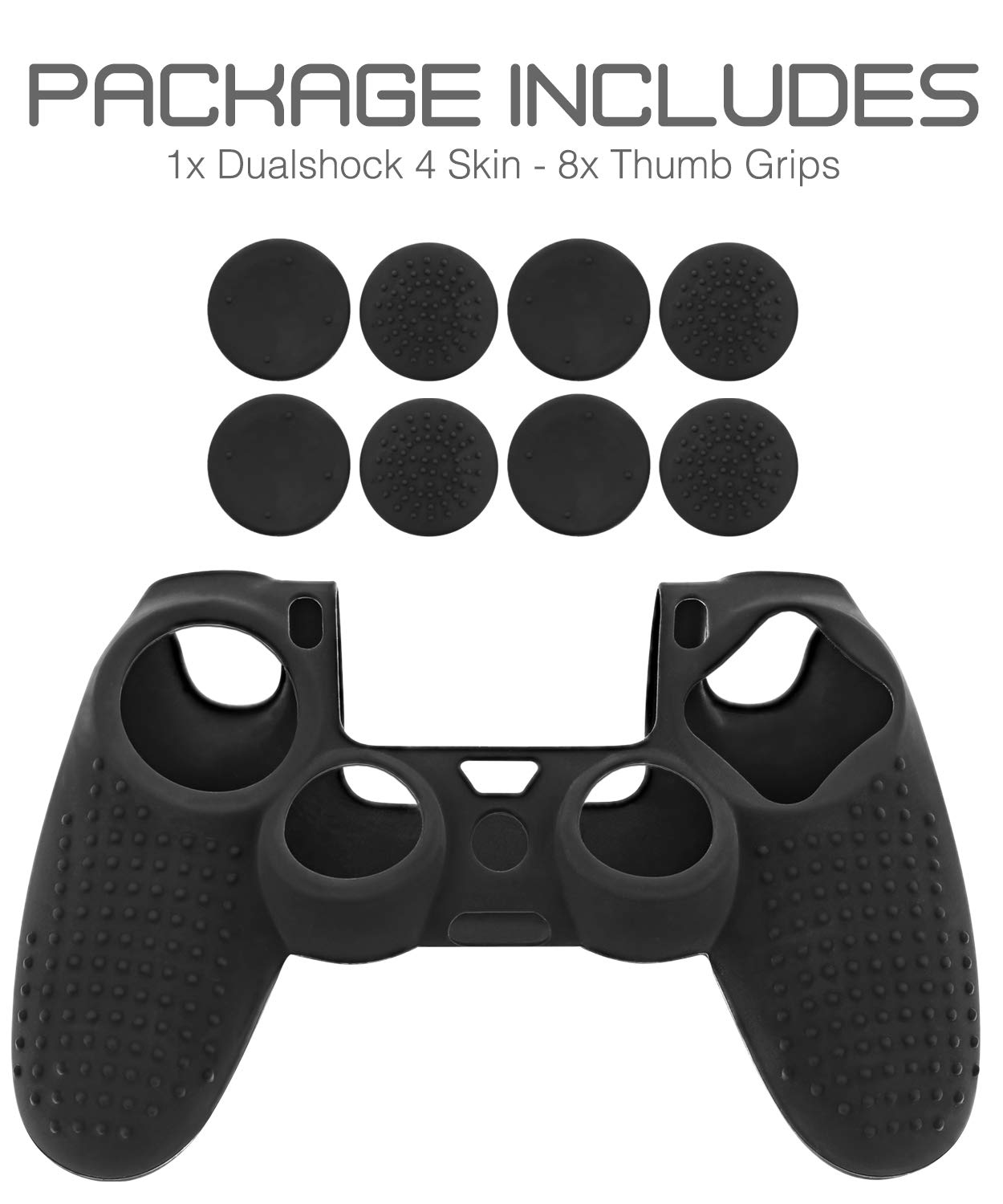 Fosmon Controller PS4 Skin Custodia Protettiva Anti-Scivolo per Sony PS4/PS4 Slim/PS4 PRO Controller (8 Prese Pollice / 4 Paia) - Nero
