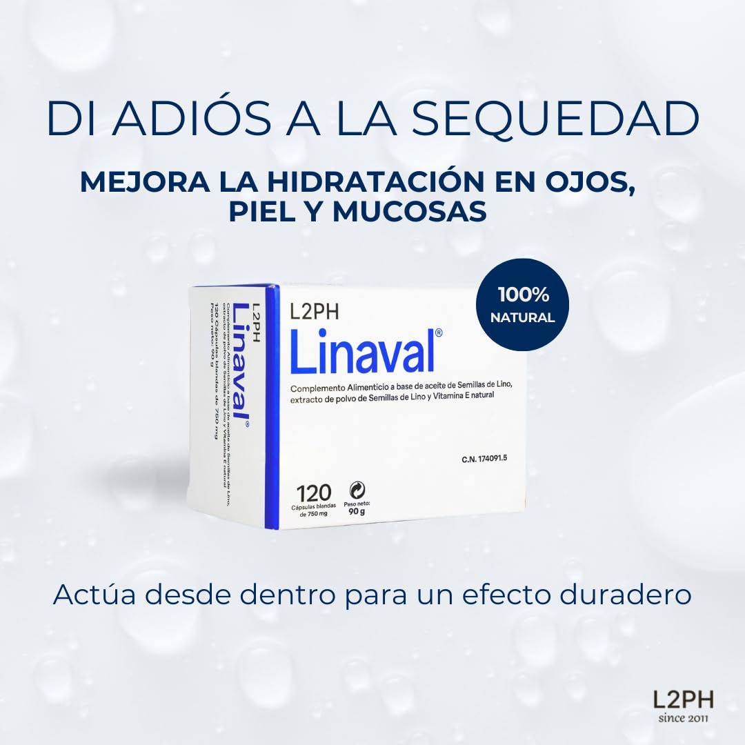 LINAVAL Complemento alimenticio para hidratación profunda de piel, ojos y mucosas (120 cápsulas). Complemento nutricional con Omegas 3-6-7-9 y Vitamina E