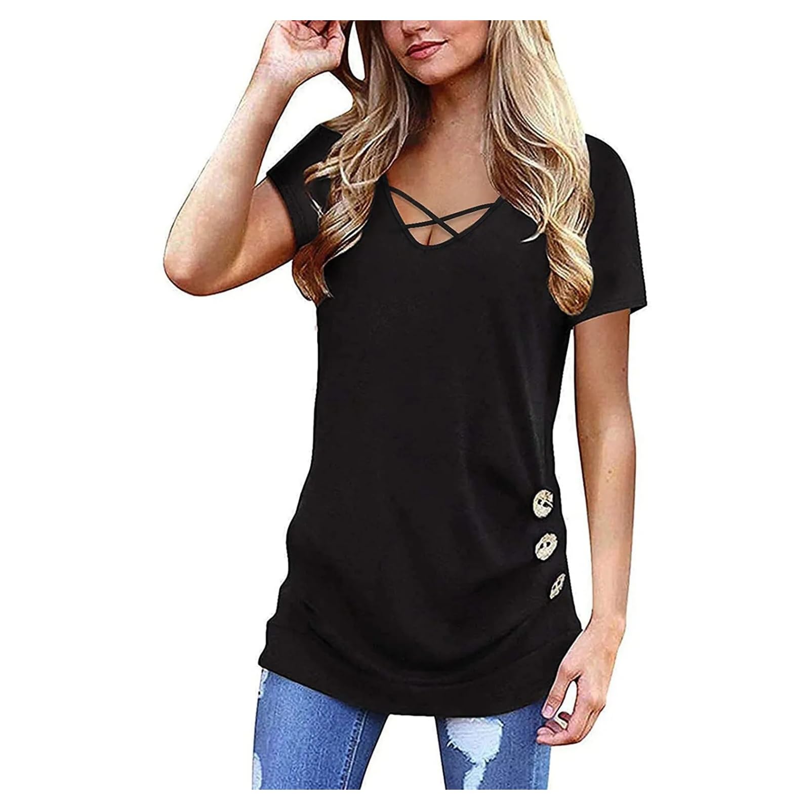 Camicia Top da Donna Tops A Manica Corta A Manica A V Tops Tunica
