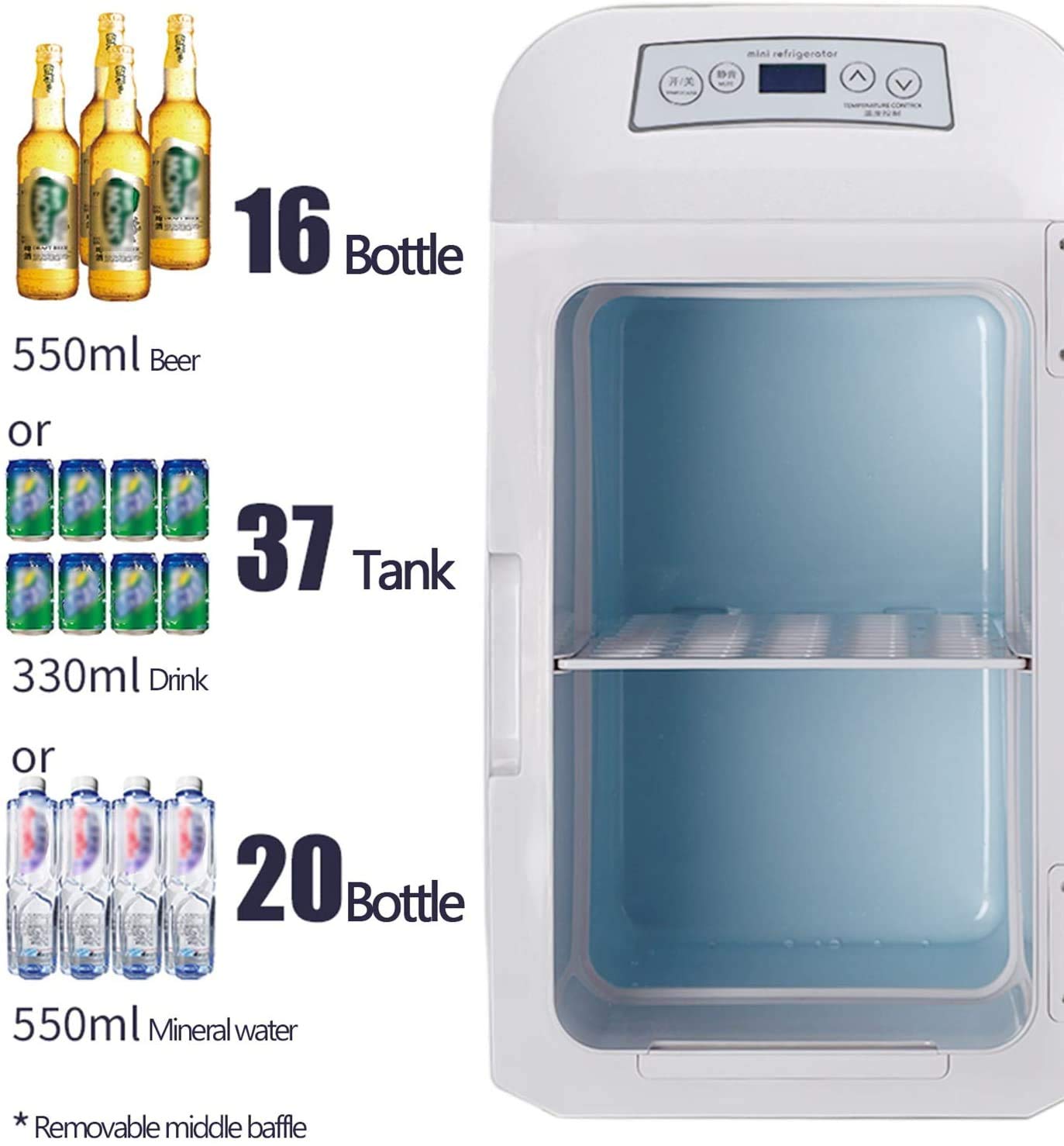 Lodówka, zamrażarka, mini-lodówka, 12 V-24 V/220 V-240 V, do samochodu, lodówki, podwójne zastosowanie, ciepła/zimna biel, mała zamrażarka, na kemping (biała – 28 l)