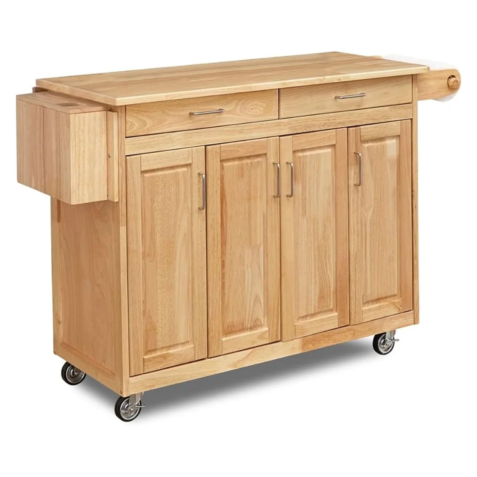 Chariot de Rangement Carro móvil de Cocina con Barra desayunadora de Hojas abatibles, 54 Pulgadas de Ancho, Madera Dura Natural Chariot de Rangement